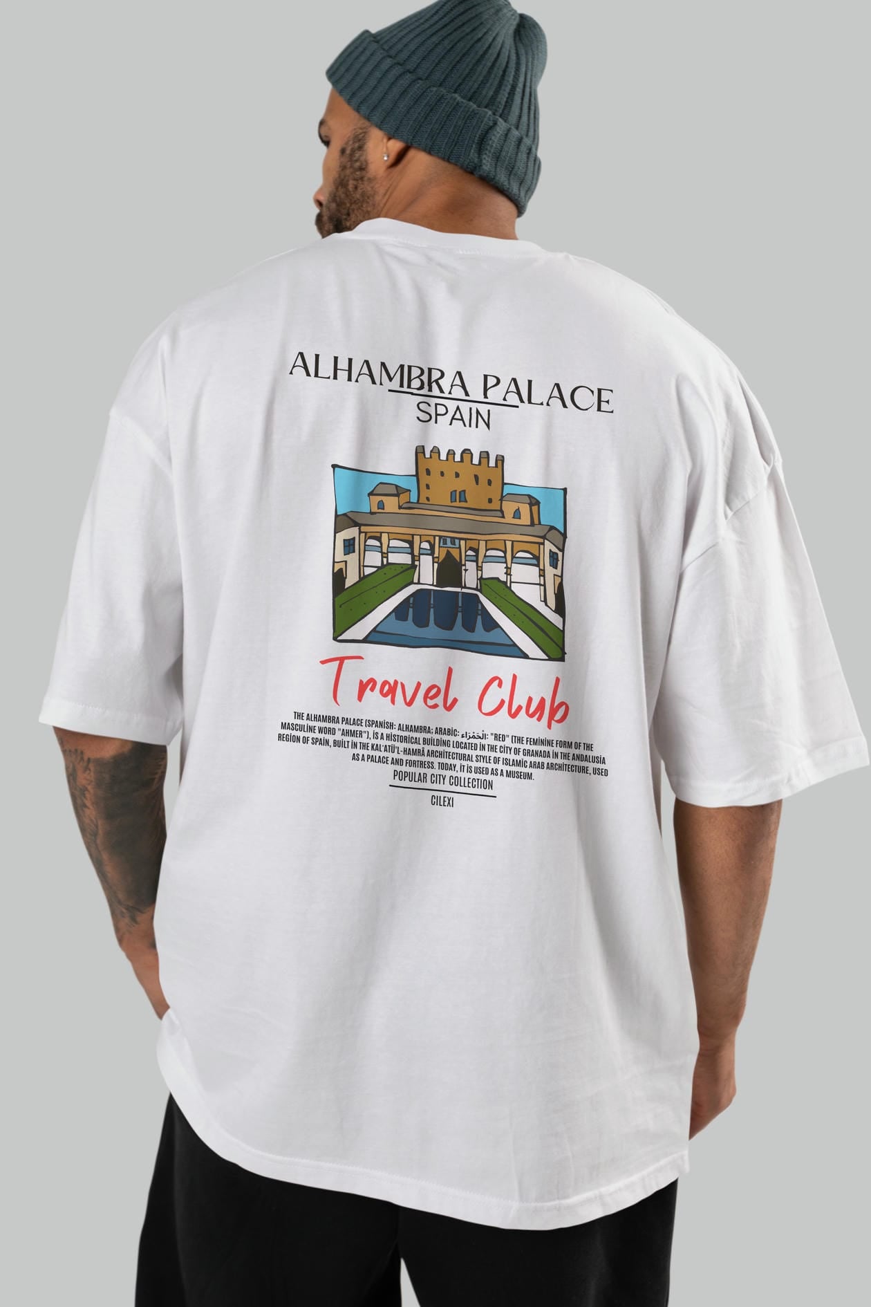 Alhambra Palace Spain Arka Baskılı Oversize t-shirt Erkek Kadın Pamuk Bisiklet Yaka tişort