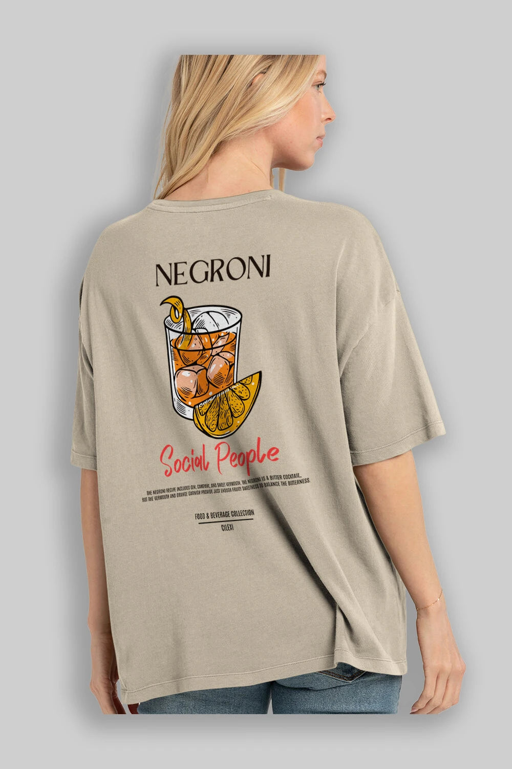 Negroni Kokteyl Serisi Baskılı Oversize t-shirt Erkek Kadın Unisex %100 Pamuk Bisiklet Yaka tişort