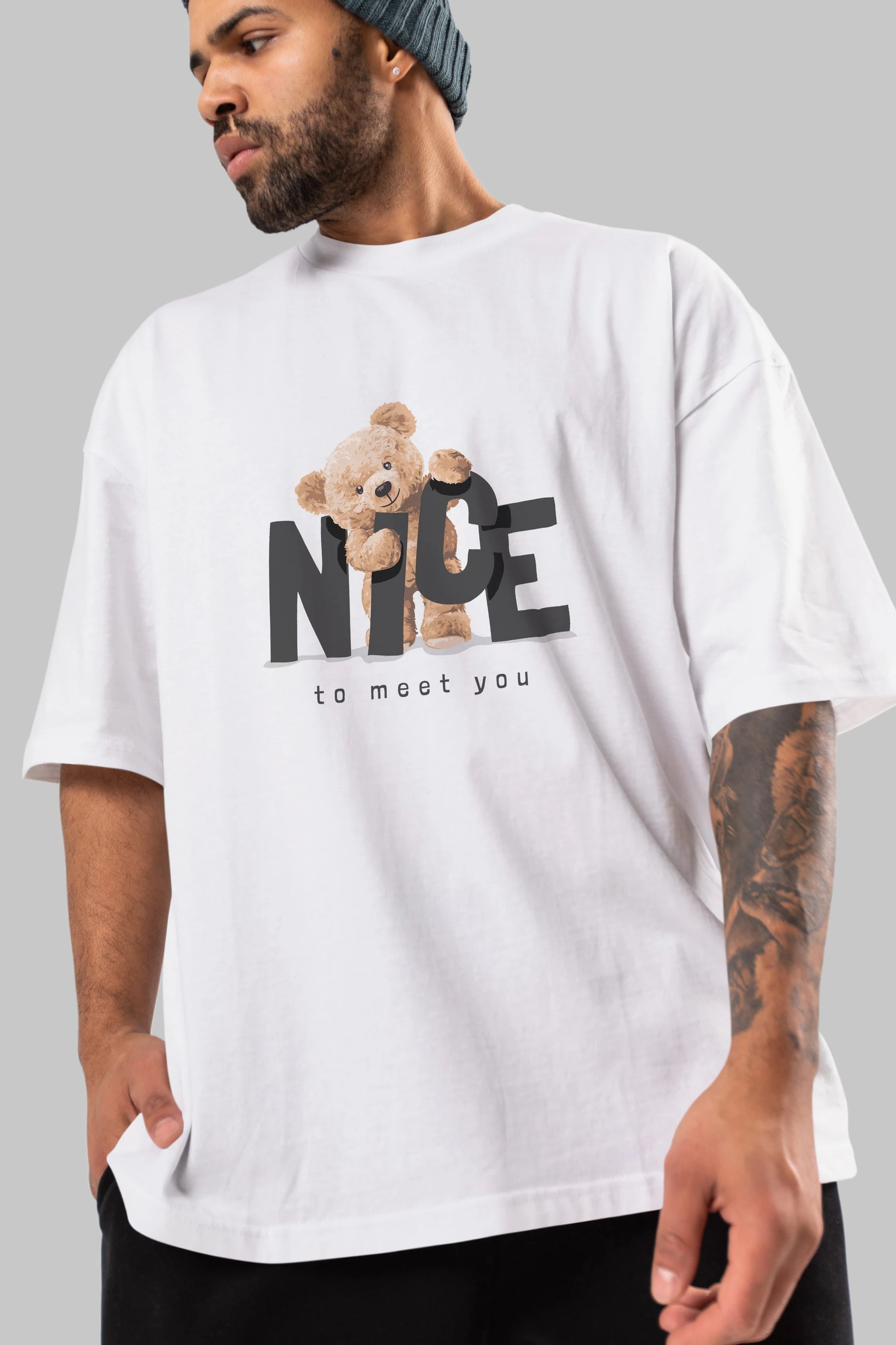 Teddy Nıce To Meet You Ön Baskılı Oversize t-shirt Erkek Kadın Unisex %100 Pamuk