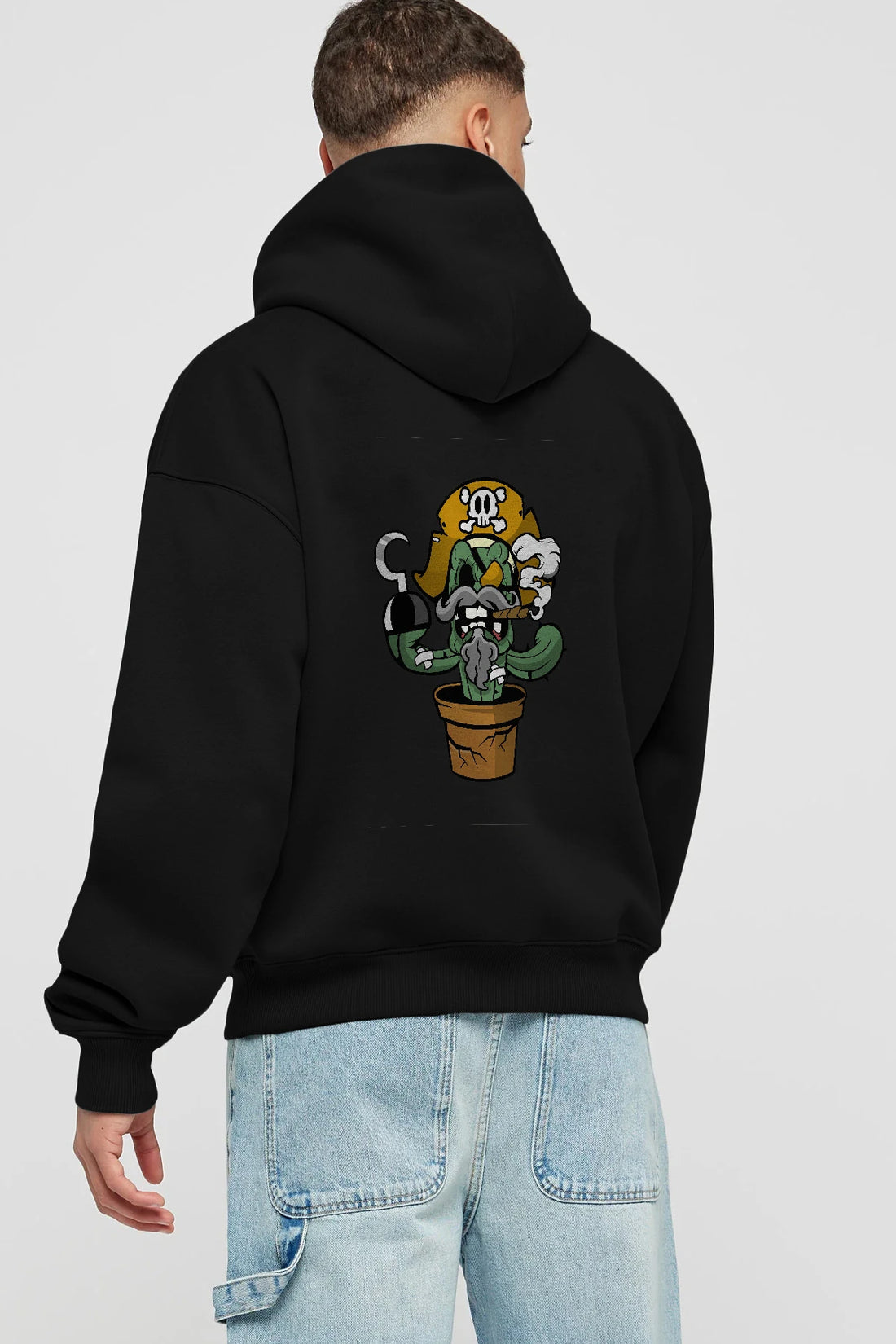 Pirate Cactus Arka Baskılı Hoodie Oversize Kapüşonlu Sweatshirt Erkek Kadın Unisex