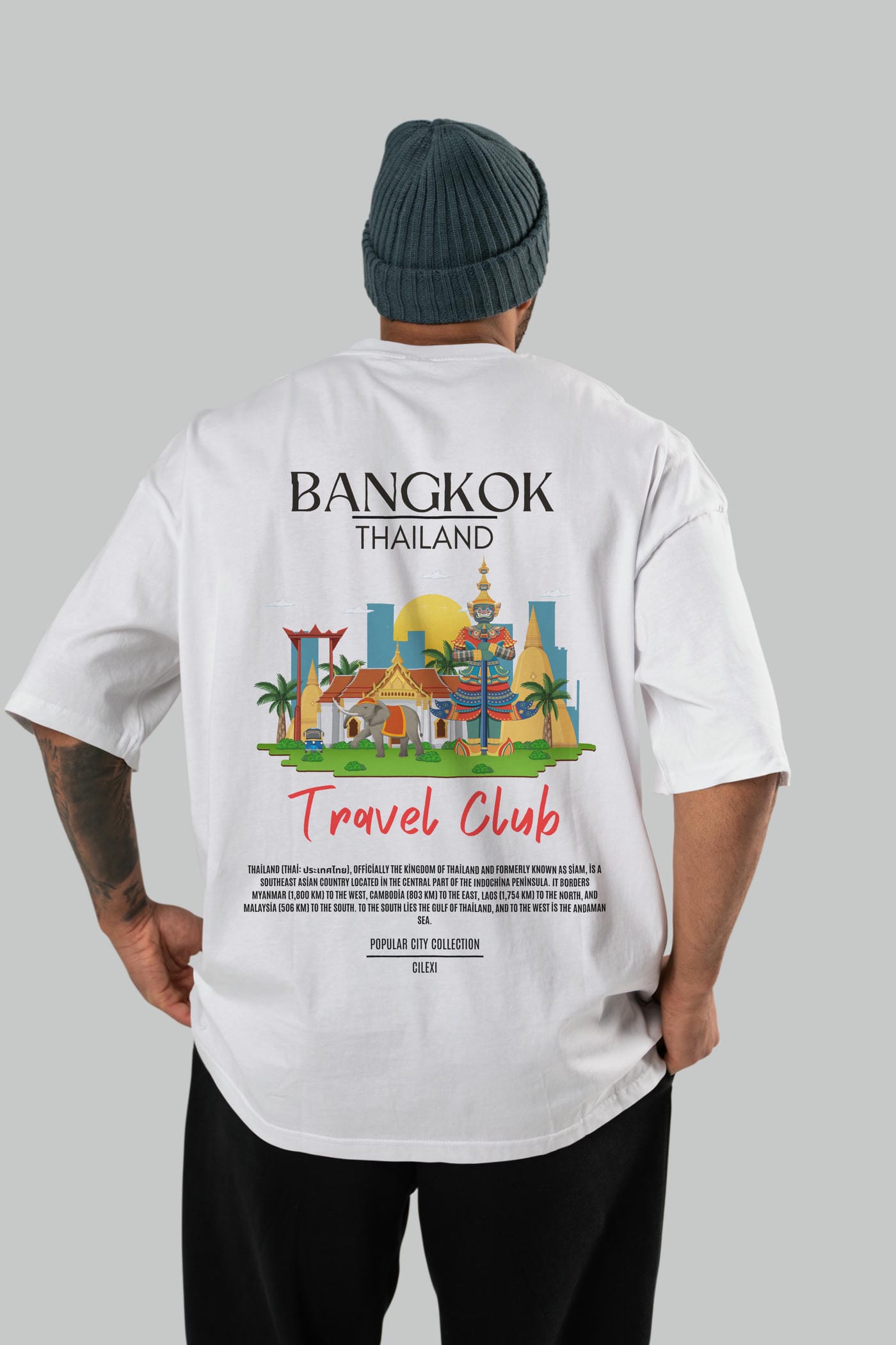 Bangkok Tailand Arka Baskılı Oversize t-shirt Erkek Kadın Pamuk Bisiklet Yaka tişort
