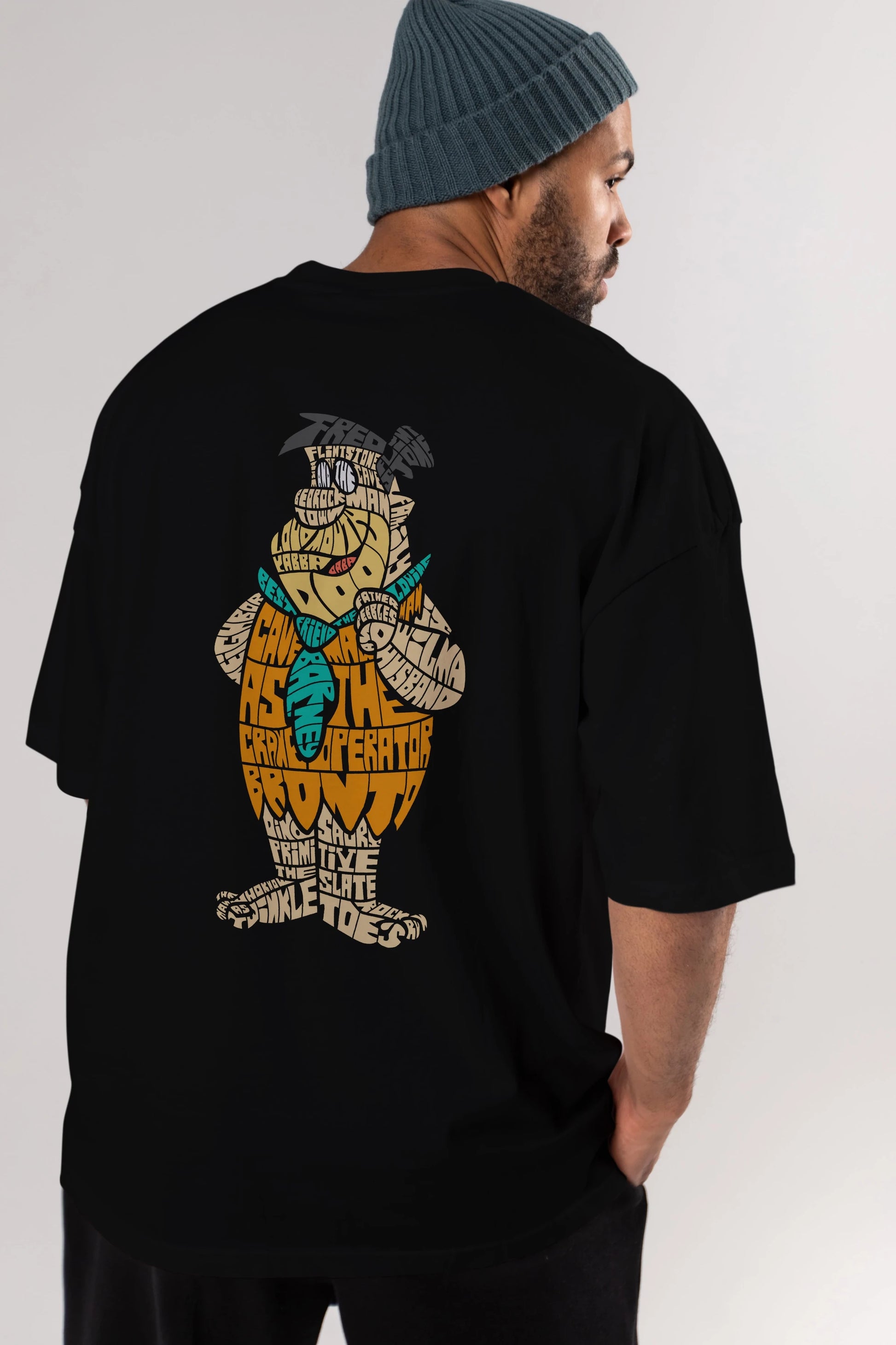Fred Flintstone Arka Baskılı Oversize t-shirt %100 pamuk Erkek Kadın Unisex