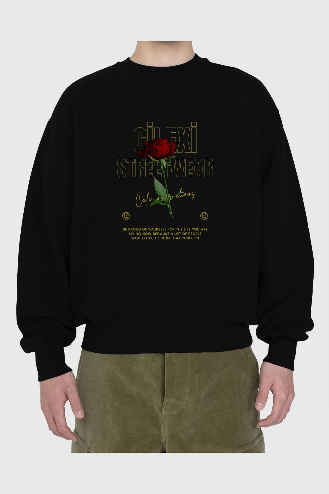 Rose Cilexi Streetwear Ön Baskılı Oversize Sweatshirt Erkek Kadın Unisex