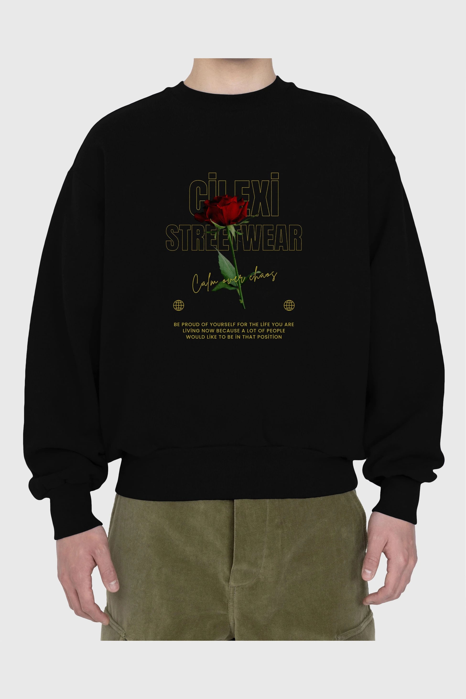 Rose Cilexi Streetwear Ön Baskılı Oversize Sweatshirt Erkek Kadın Unisex