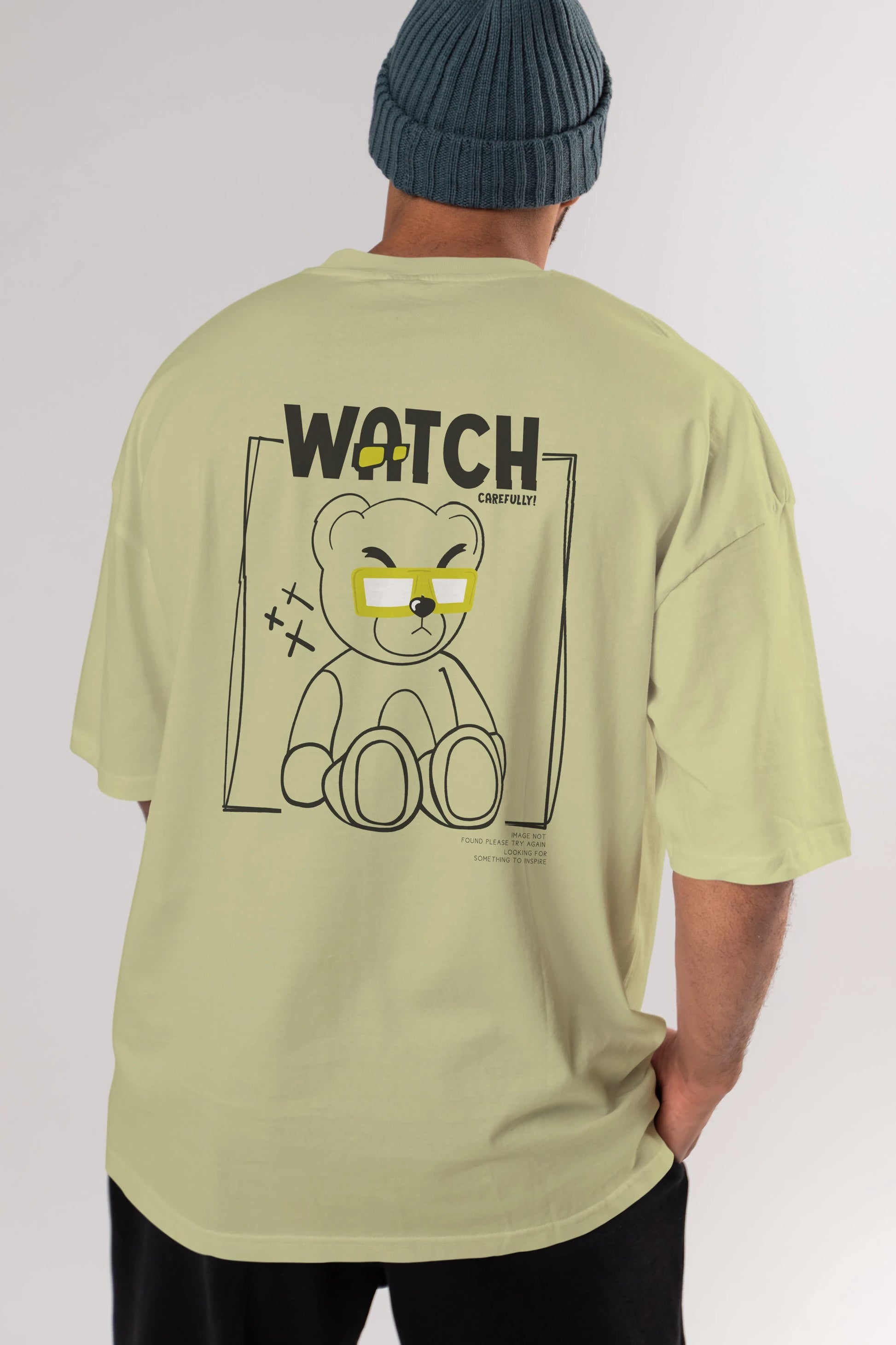 Watch Carefully Bear Arka Baskılı Oversize t-shirt Erkek Kadın Unisex