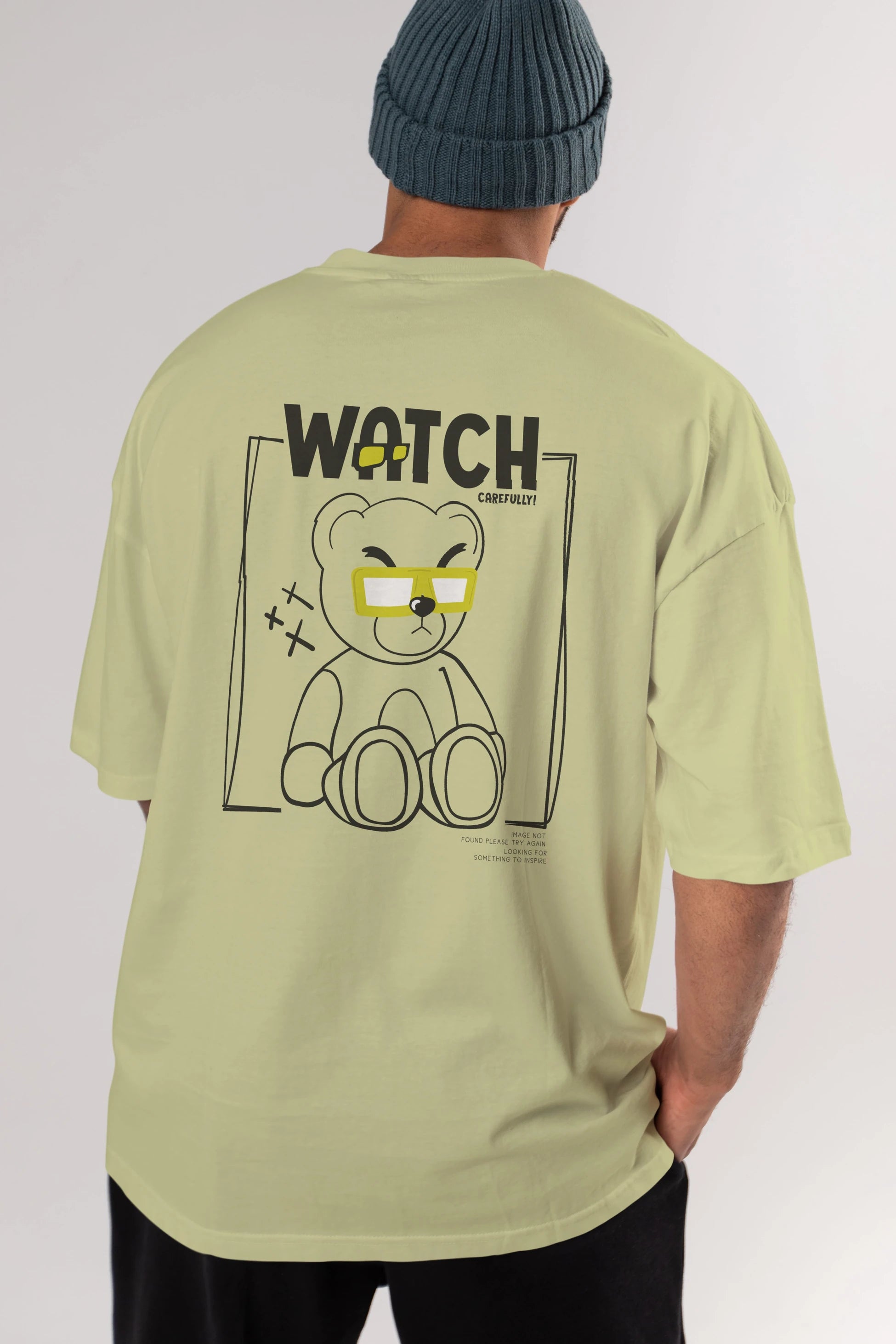Watch Carefully Bear Arka Baskılı Oversize t-shirt Erkek Kadın Unisex