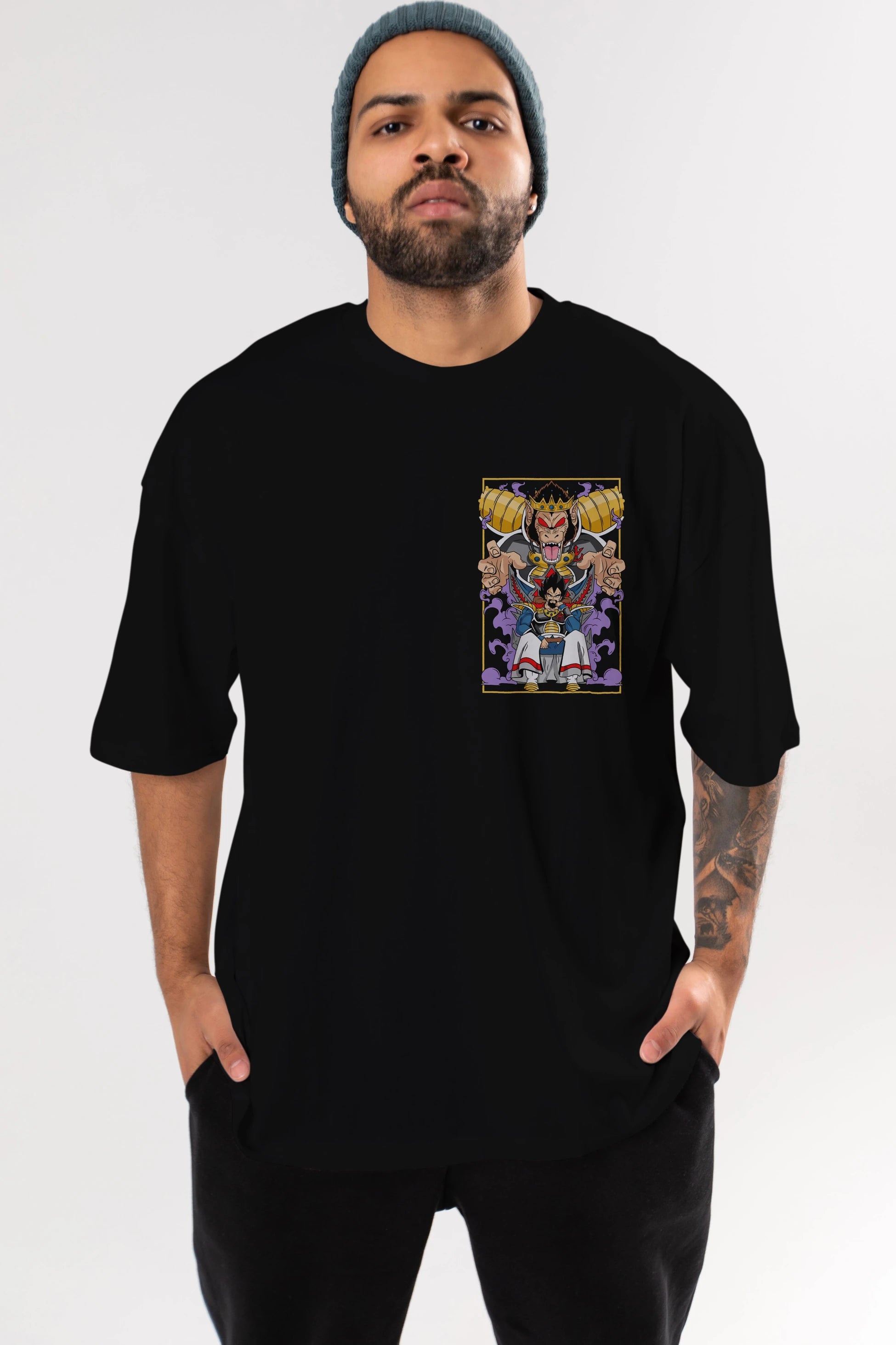 DragonBall ReyVegeta Ön Sol Baskılı Oversize t-shirt Erkek Kadın Unisex %100 Pamuk Bisiklet Yaka tişort