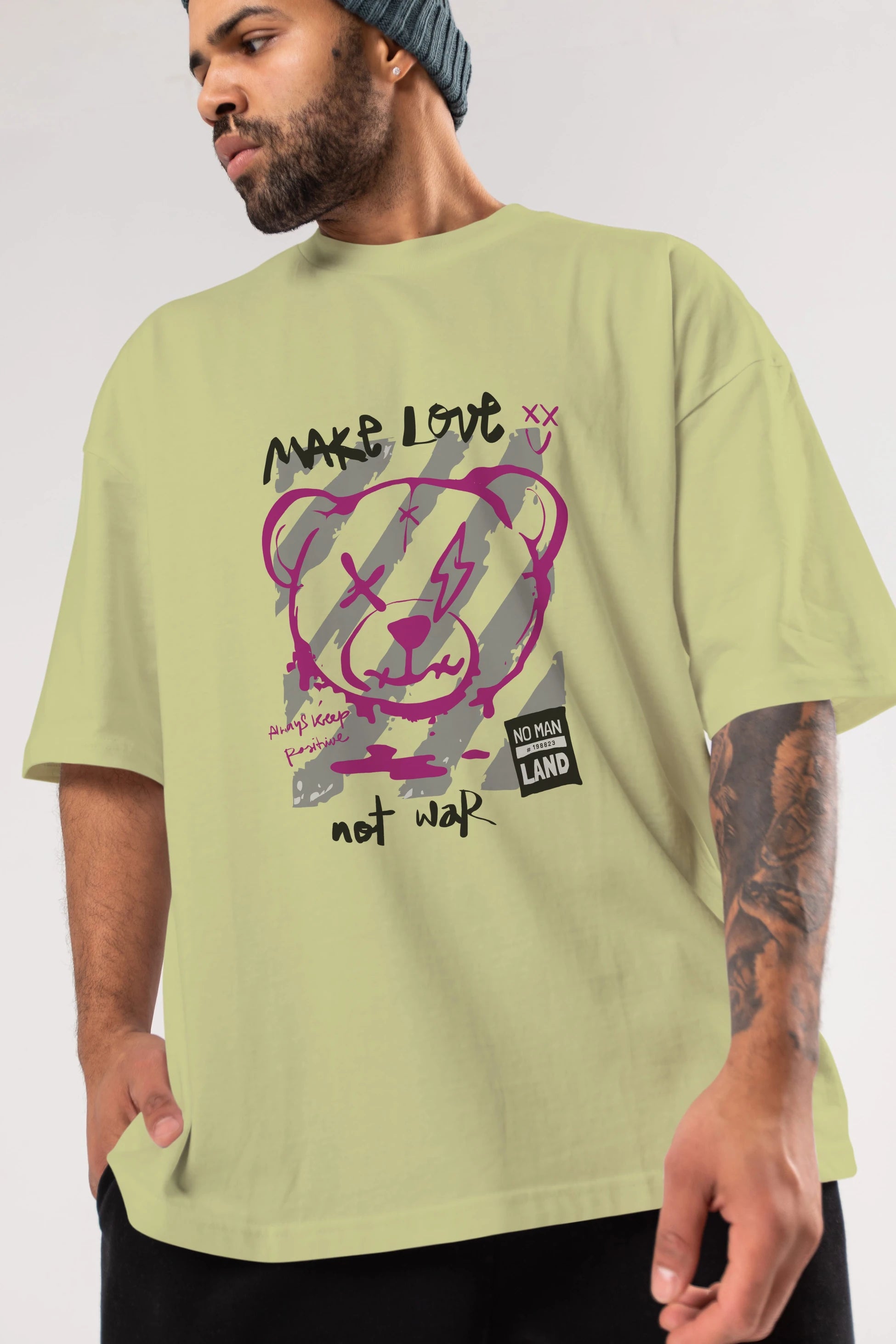 Make Love Bear Ön Baskılı Oversize t-shirt Erkek Kadın Unisex