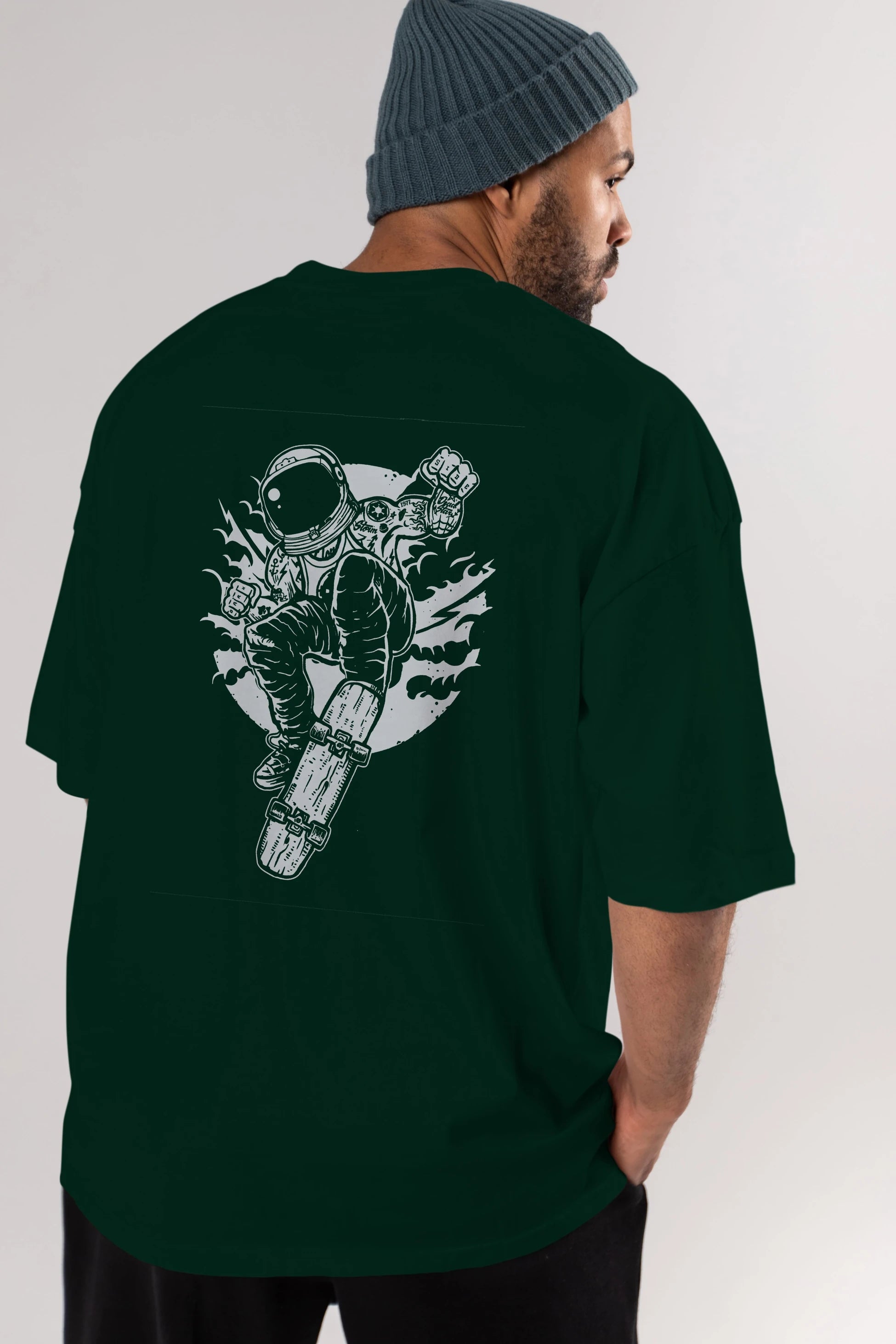 Space Skater Arka Baskılı Oversize t-shirt Erkek Kadın Unisex %100 Pamuk