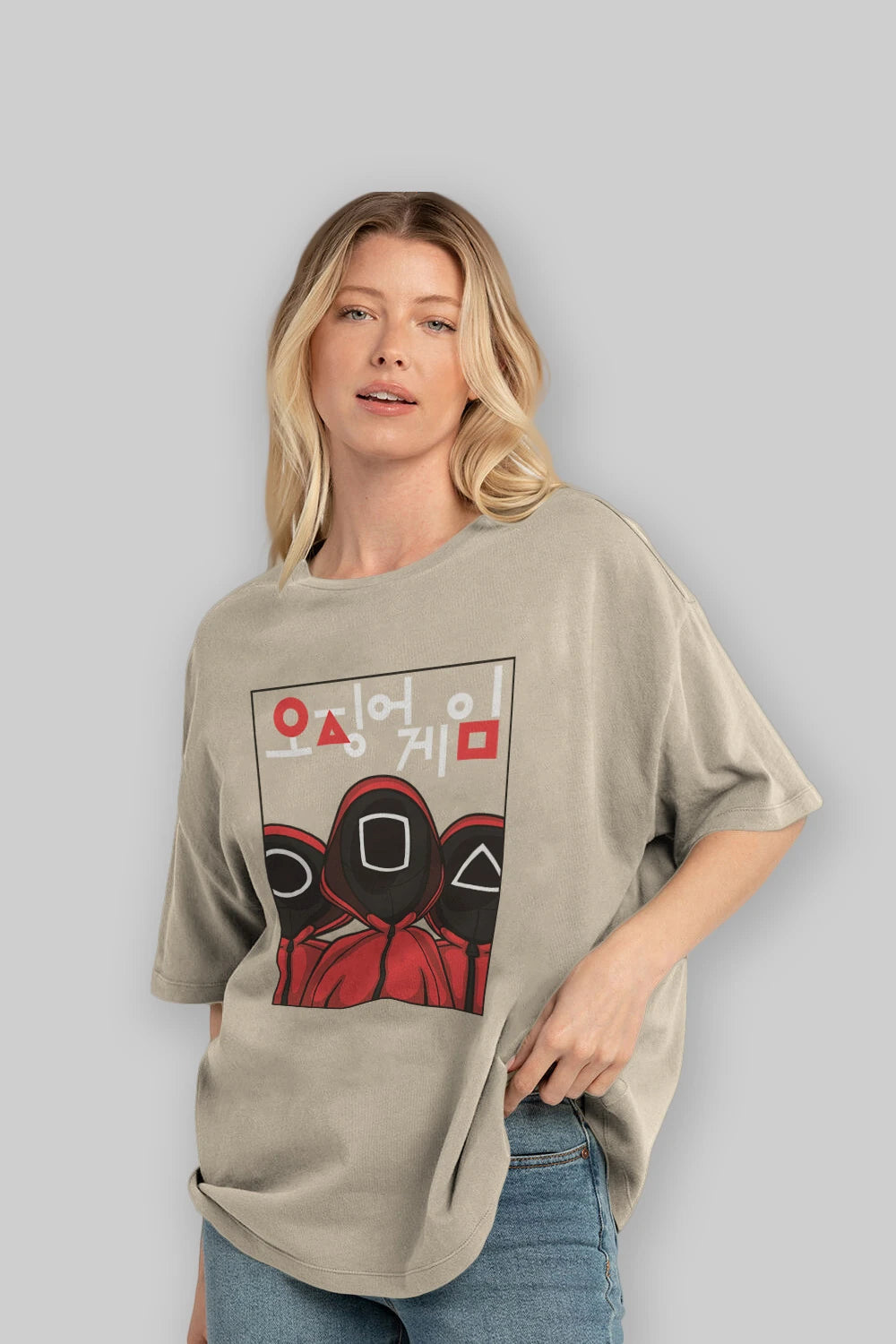 Squid Game (7) Ön Baskılı Oversize t-shirt Erkek Kadın Unisex %100 Pamuk Bisiklet Yaka tişort