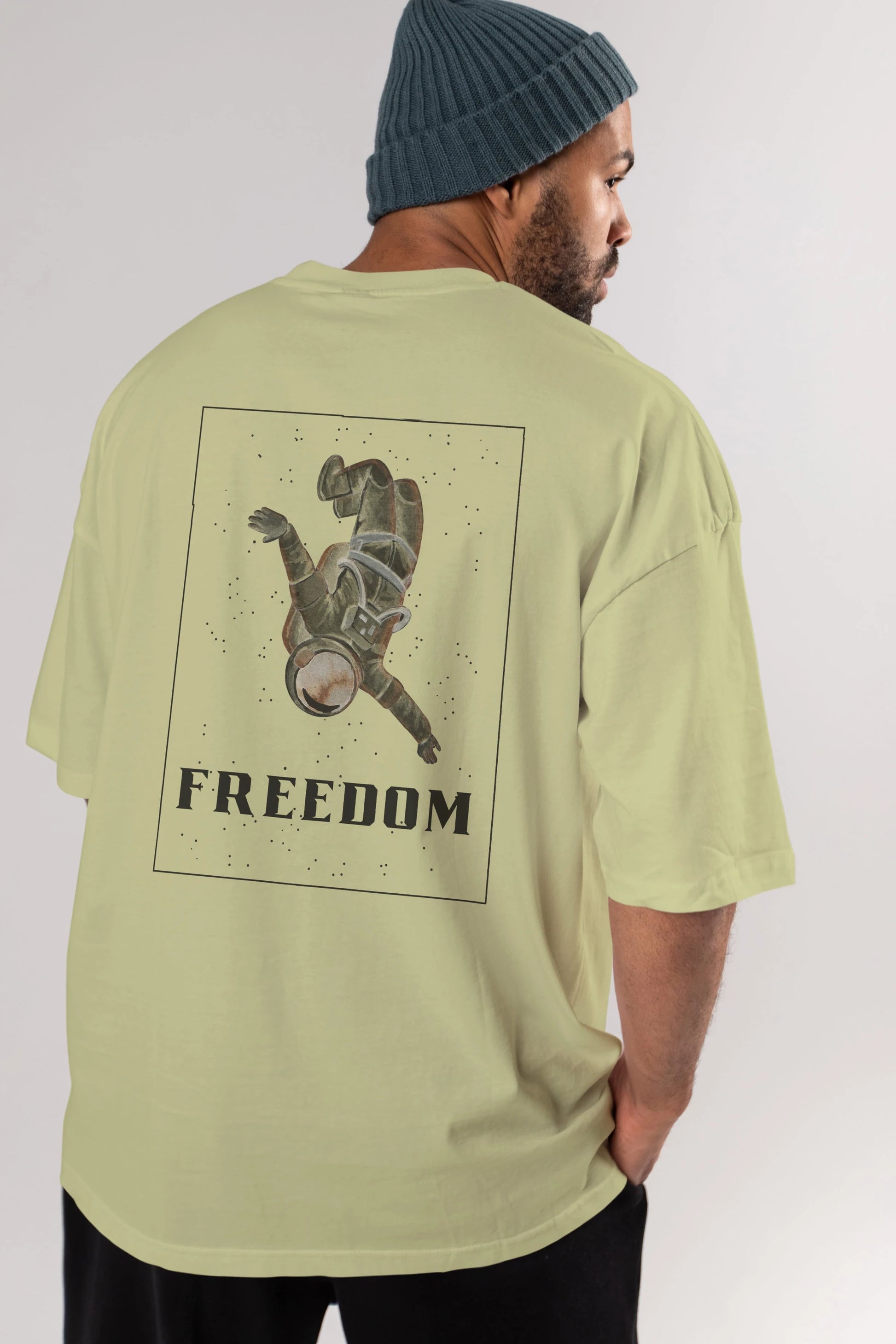 Freedom Astronaut Arka Baskılı Oversize t-shirt Erkek Kadın Unisex