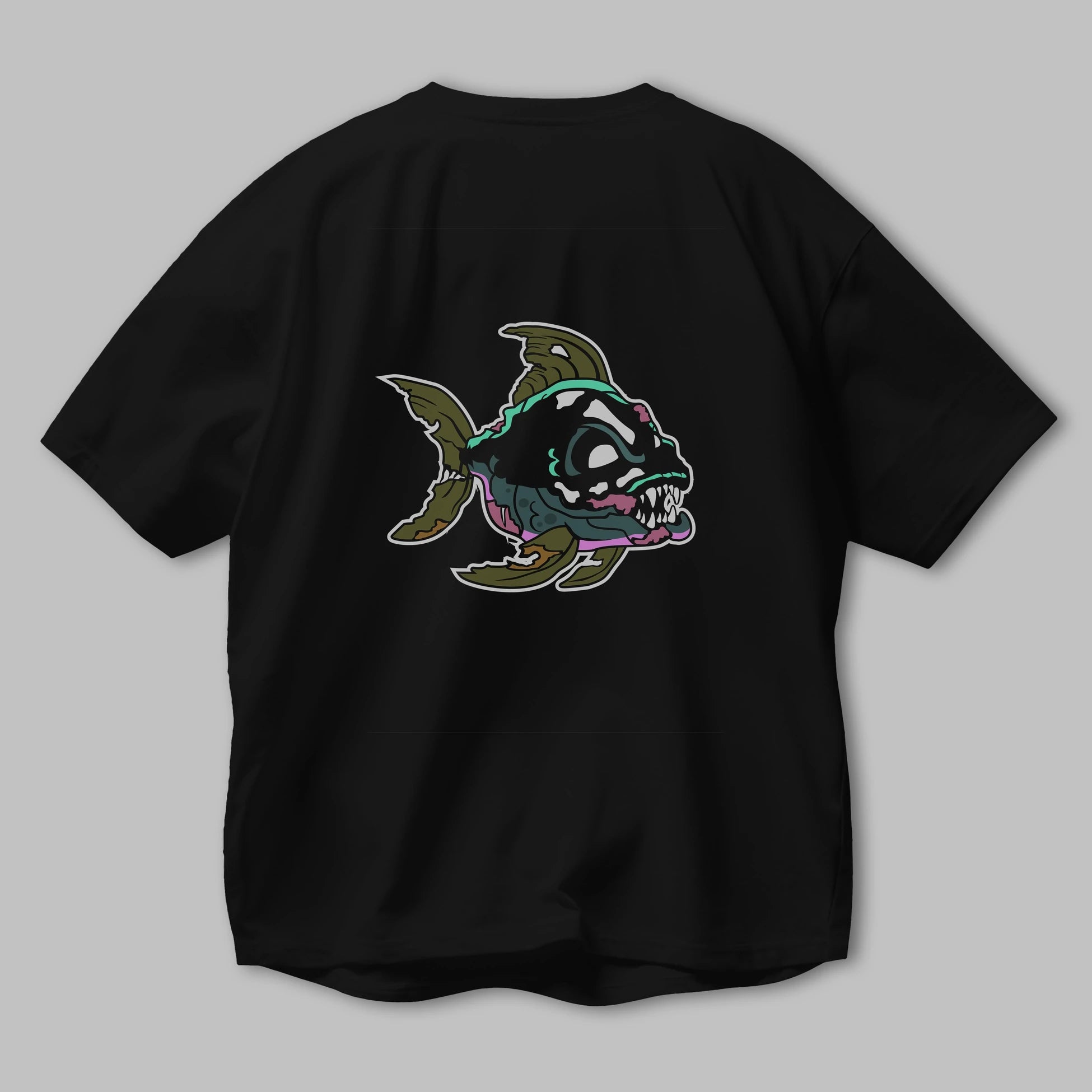 Fish Monster Arka Baskılı Oversize t-shirt Erkek Kadın Unisex %100 Pamuk tişort
