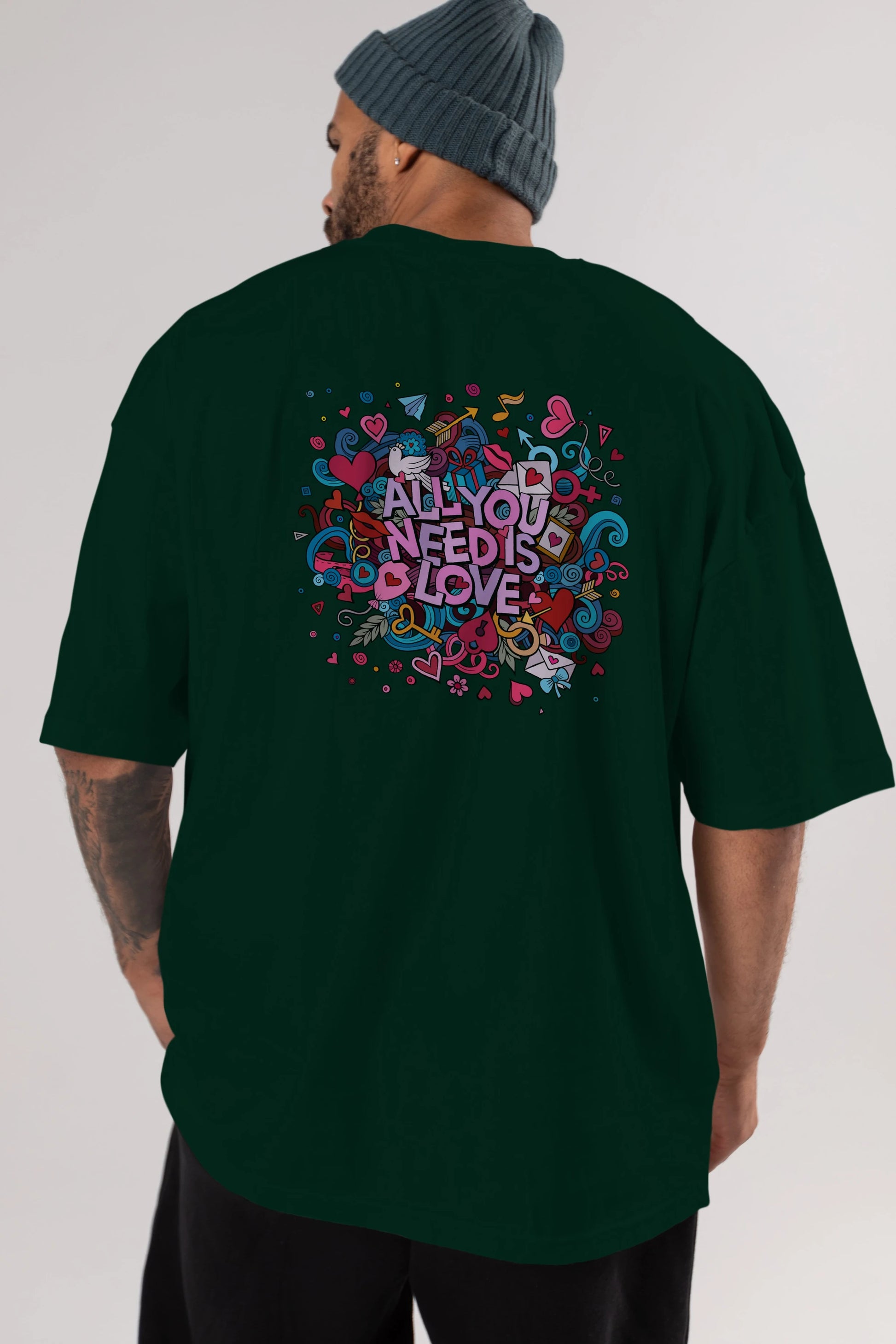 Cute Fun Colorful Heart Art Love Arka Baskılı Oversize t-shirt Erkek Kadın Unisex