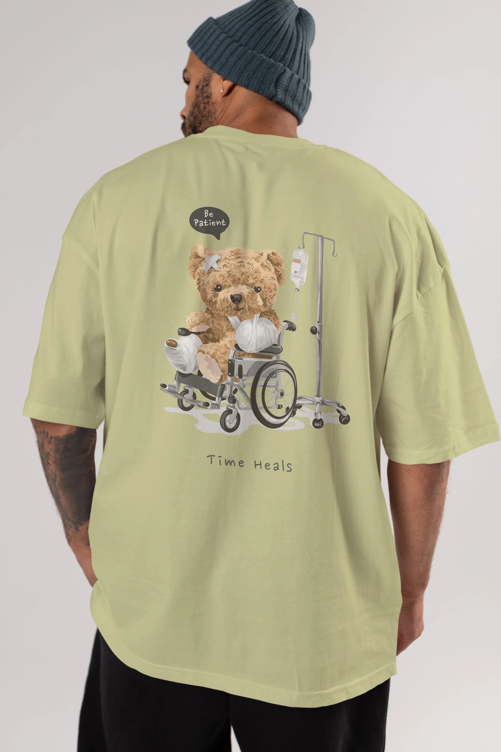 Teddy Bear Time Heals Arka Baskılı Oversize t-shirt Erkek Kadın Unisex %100 Pamuk