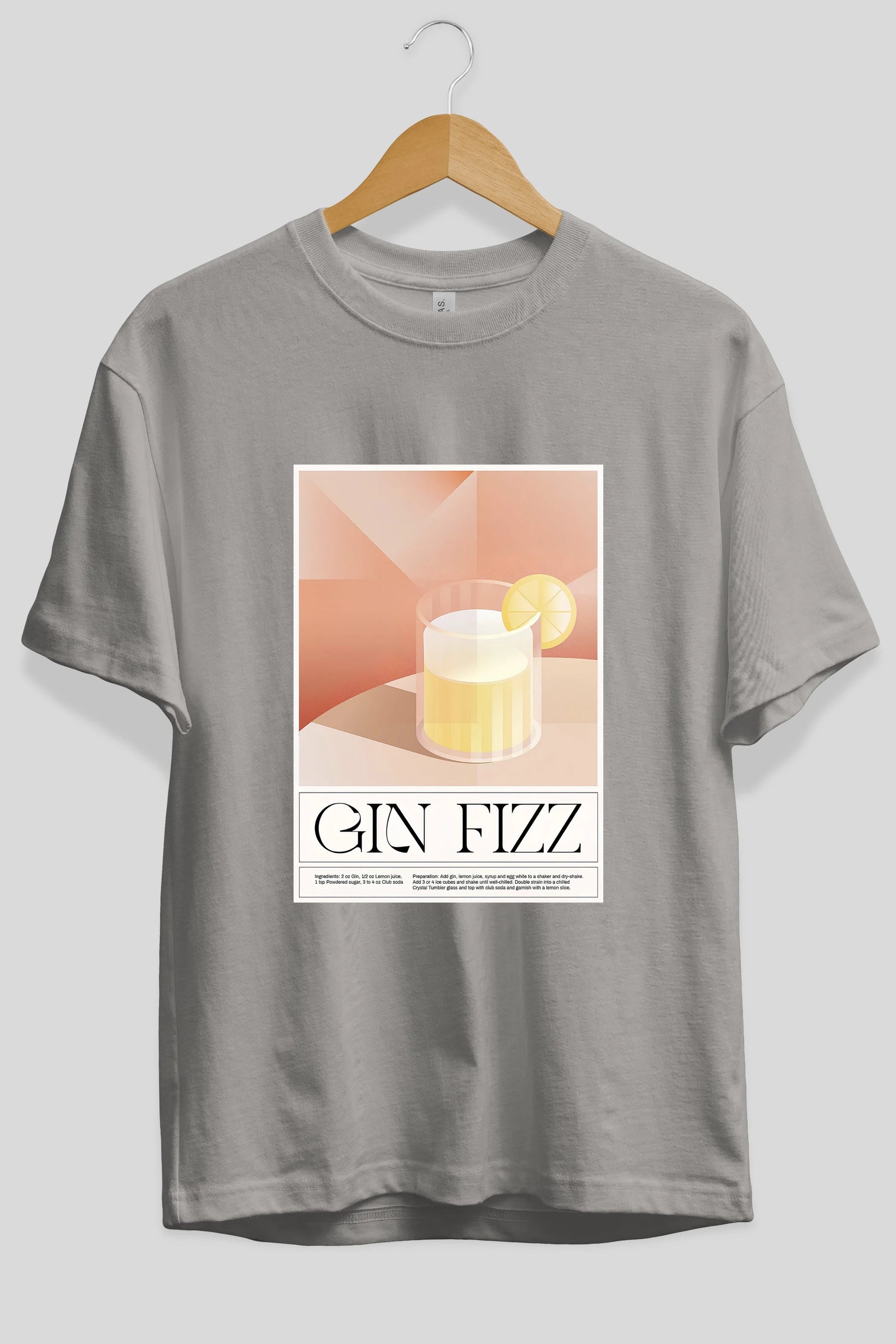 Gin Fizz Ön Baskılı Oversize t-shirt Erkek Kadın Unisex %100 Pamuk Bisiklet Yaka tişort