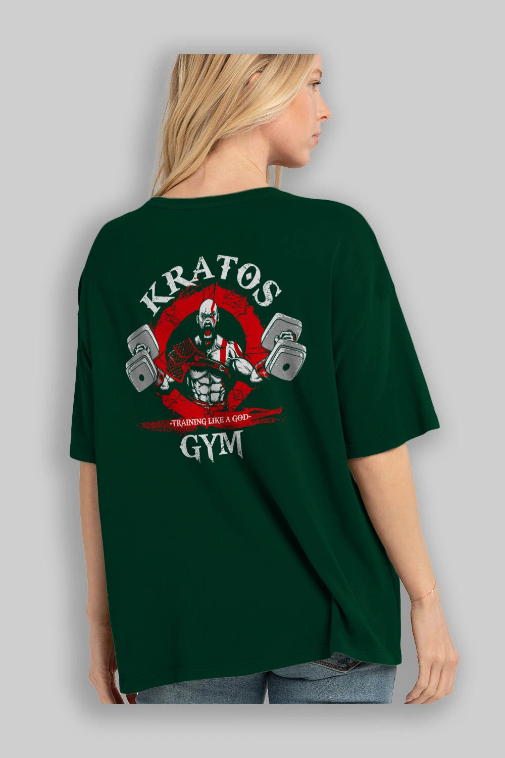 Kratos GYM Arka Baskılı Oversize t-shirt Erkek Kadın Unisex %100 Pamuk Bisiklet Yaka tişort