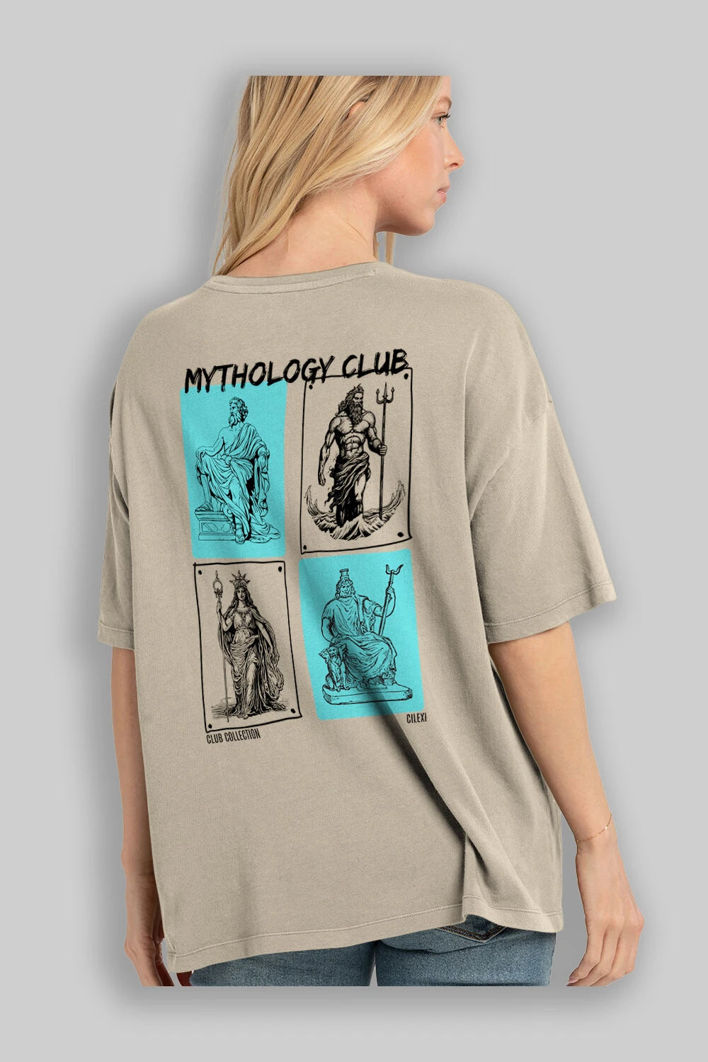 Mythology Club Arka Baskılı Oversize t-shirt Erkek Kadın %100 Pamuk Bisiklet Yaka tişort