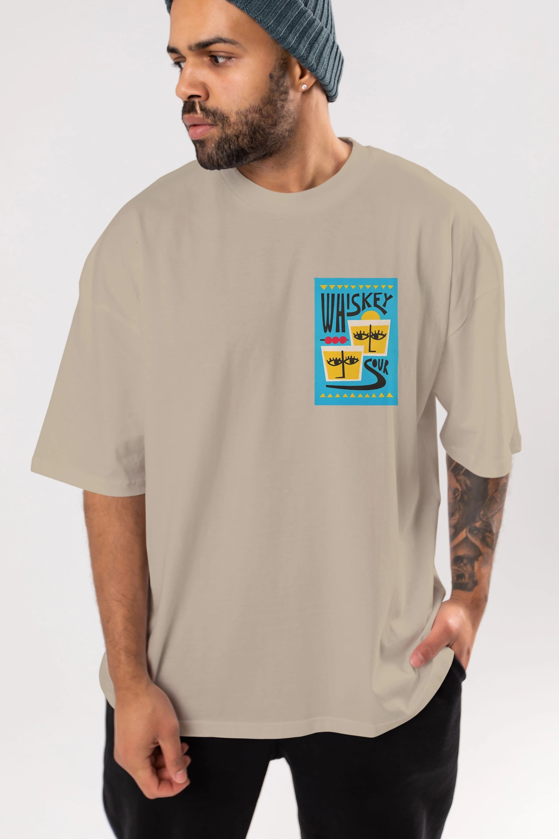 Whiskey Sour 2 Ön Sol Baskılı Oversize t-shirt Erkek Kadın Unisex %100 Pamuk Bisiklet Yaka tişort