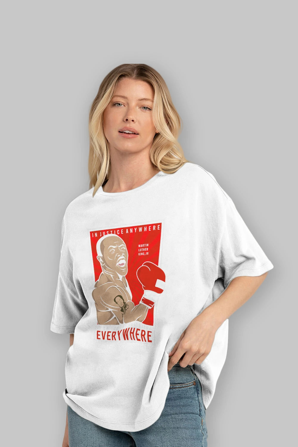 Luther King Boxer Ön Baskılı Oversize t-shirt Erkek Kadın Unisex %100 Pamuk tişort