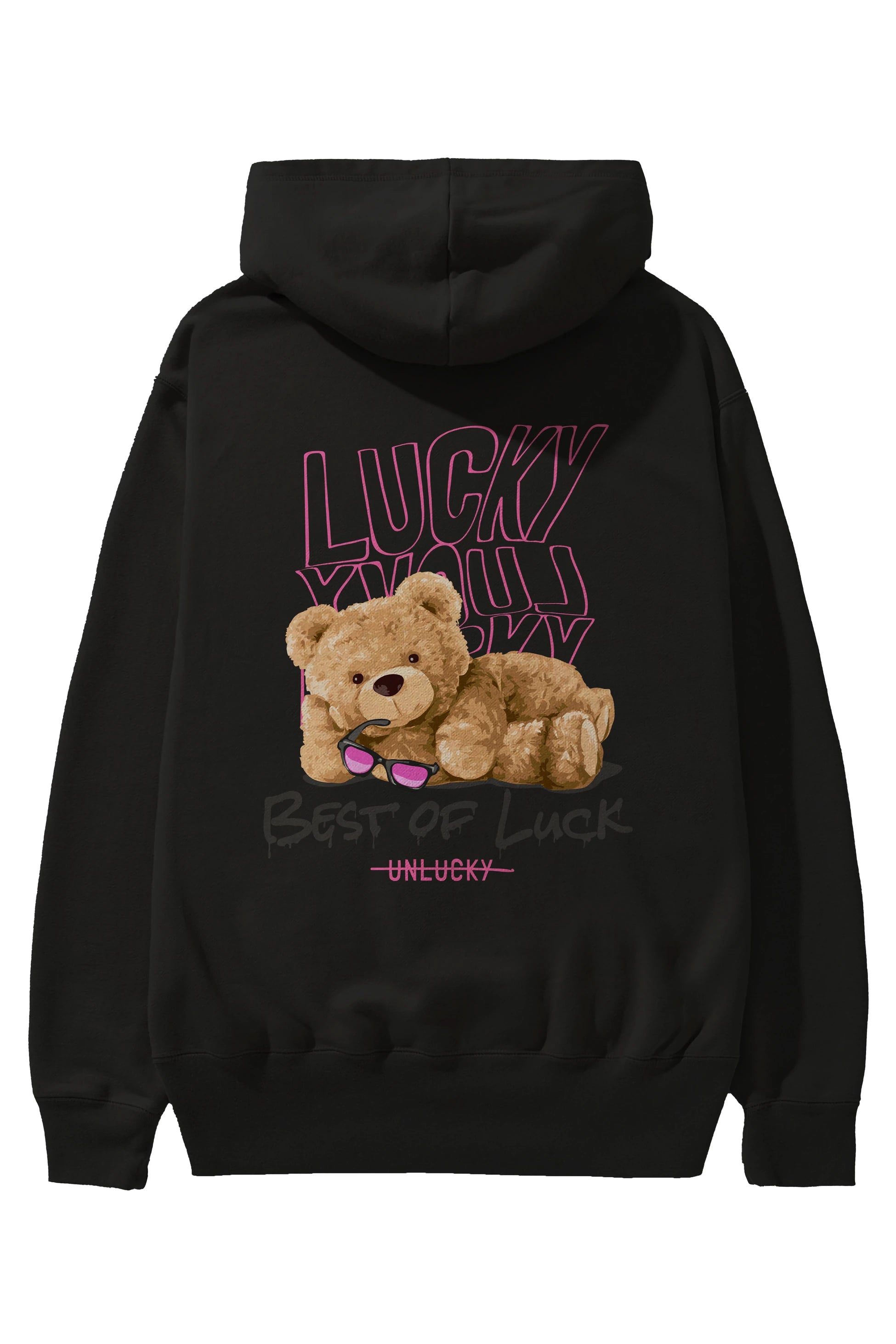Best of Lucky Bear Arka Baskılı Hoodie Oversize Kapüşonlu Sweatshirt Erkek Kadın Unisex