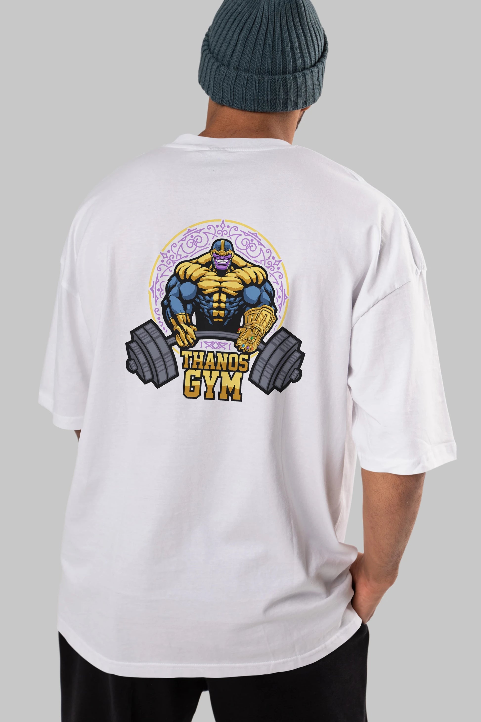 Thanos GYM Arka Baskılı Oversize t-shirt Erkek Kadın Unisex %100 Pamuk Bisiklet Yaka tişort