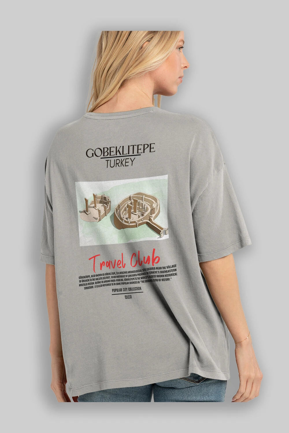 Gobeklitepe Turkey Arka Baskılı Oversize t-shirt Erkek Kadın Pamuk Bisiklet Yaka tişort