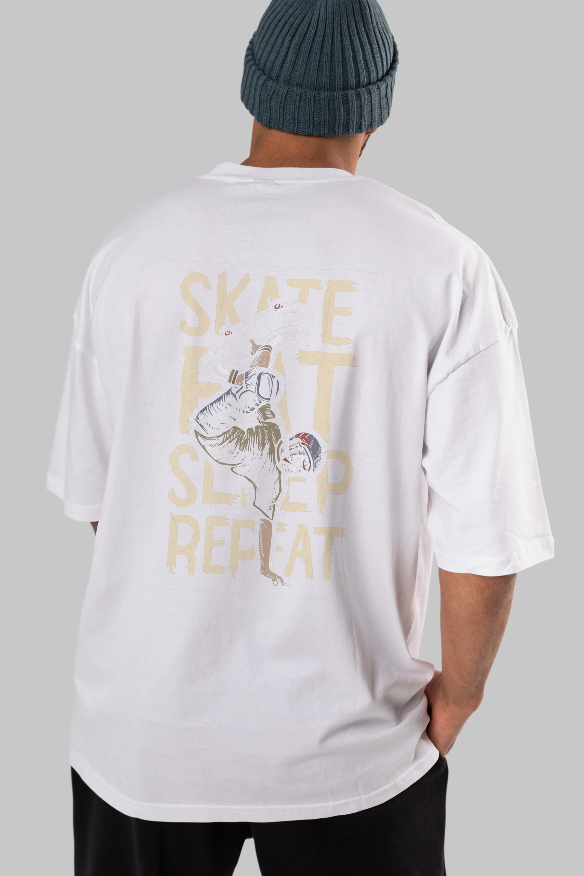 Skate Eat Sleep Repeat Arka Baskılı Oversize t-shirt Erkek Kadın Unisex %100 Pamuk