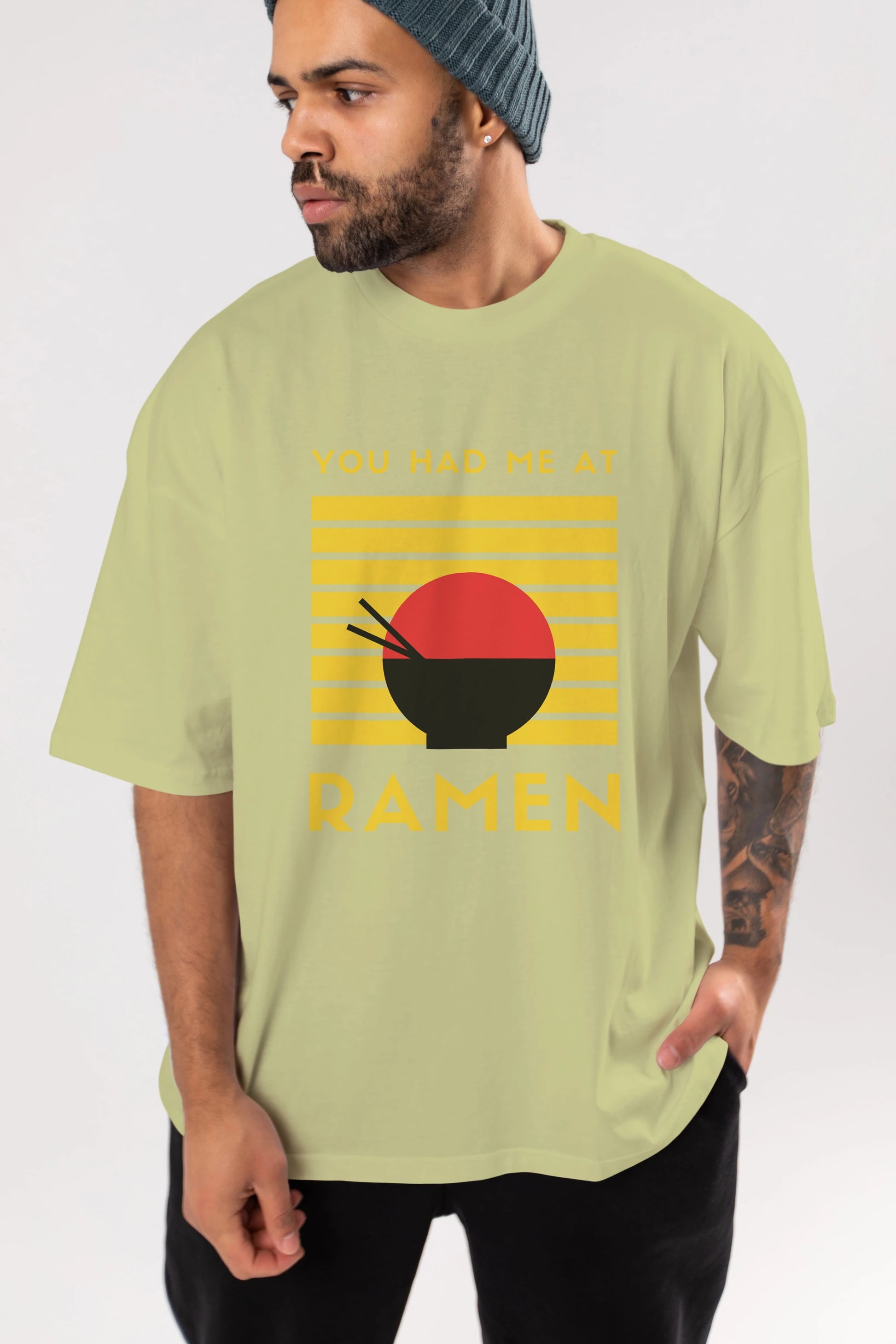 You Had me at Ramen Yazılı Ön Baskılı Oversize t-shirt Erkek Kadın Unisex