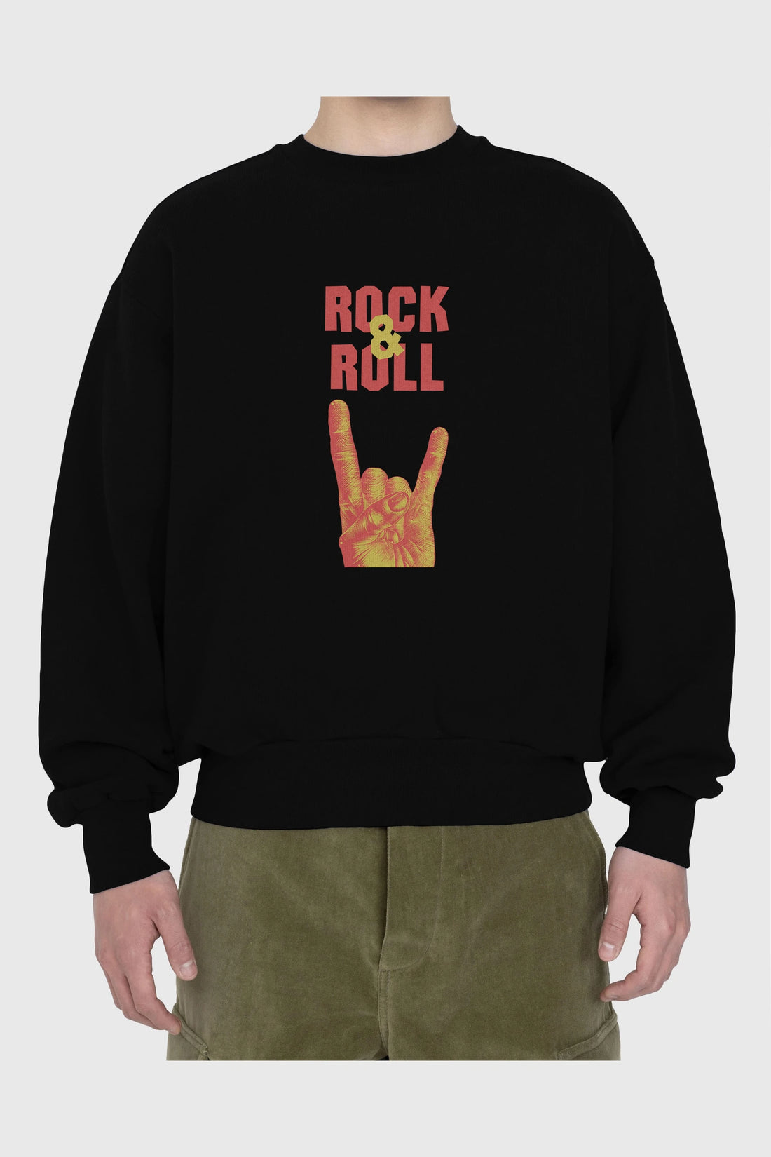 Rock & Roll Yazılı Ön Baskılı Oversize Sweatshirt Erkek Kadın Unisex