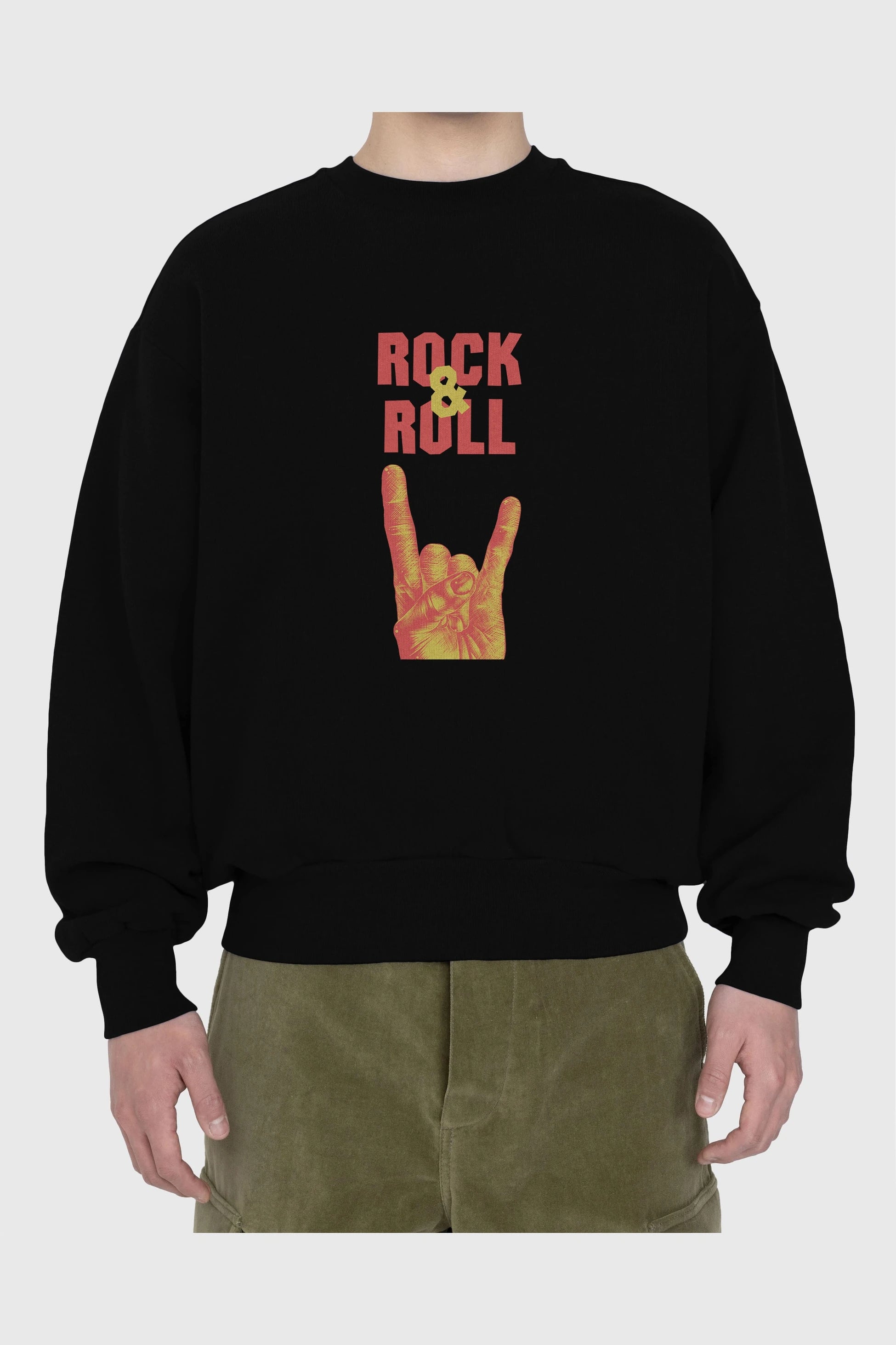 Rock & Roll Yazılı Ön Baskılı Oversize Sweatshirt Erkek Kadın Unisex