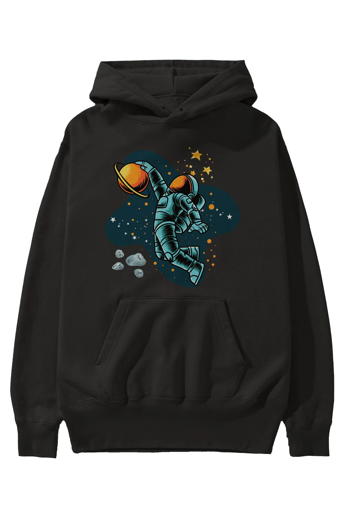 Astronot Basketbol Ön Baskılı Oversize Hoodie Kapüşonlu Sweatshirt Erkek Kadın Unisex
