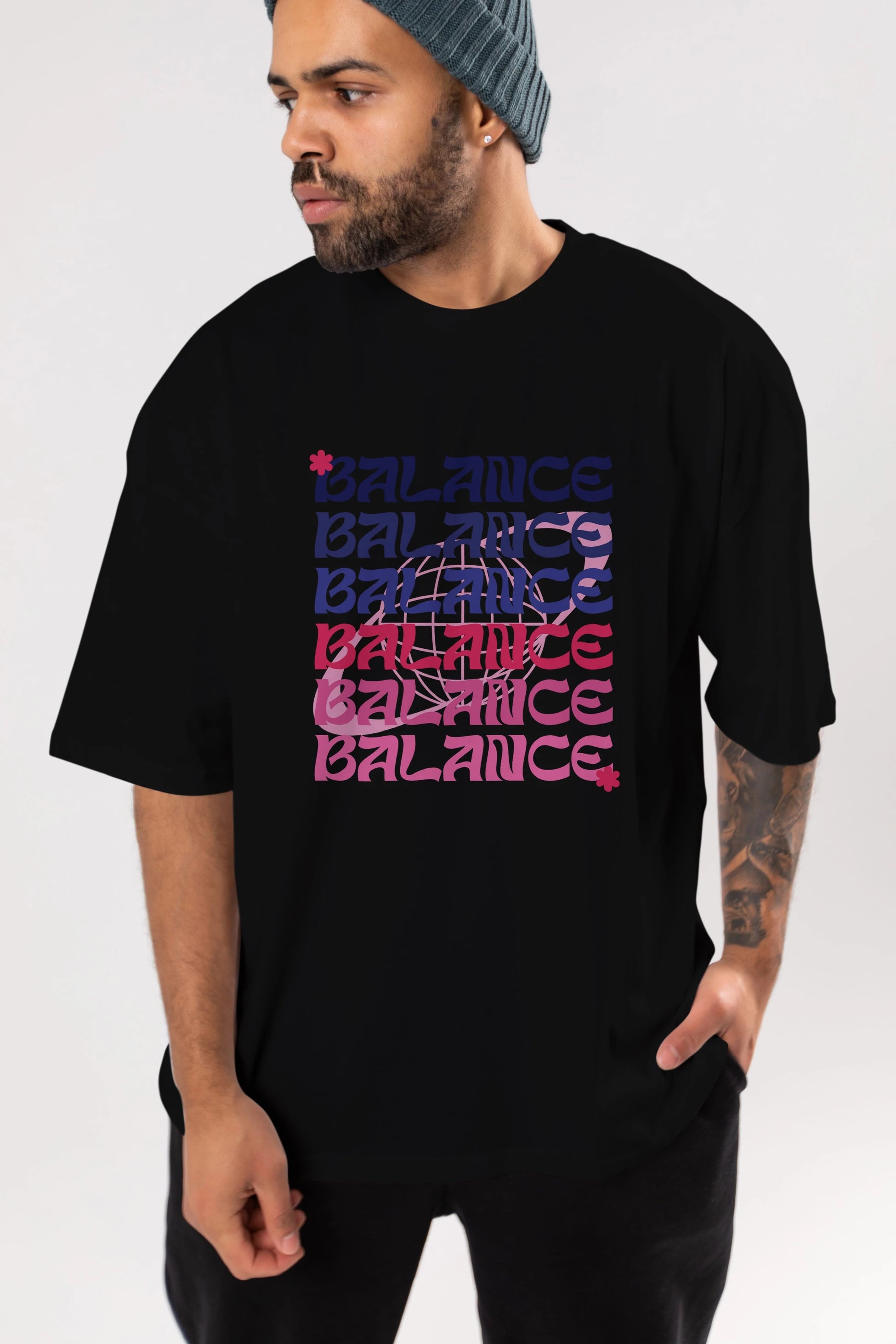 Balance Yazılı Ön Baskılı Oversize t-shirt Erkek Kadın Unisex