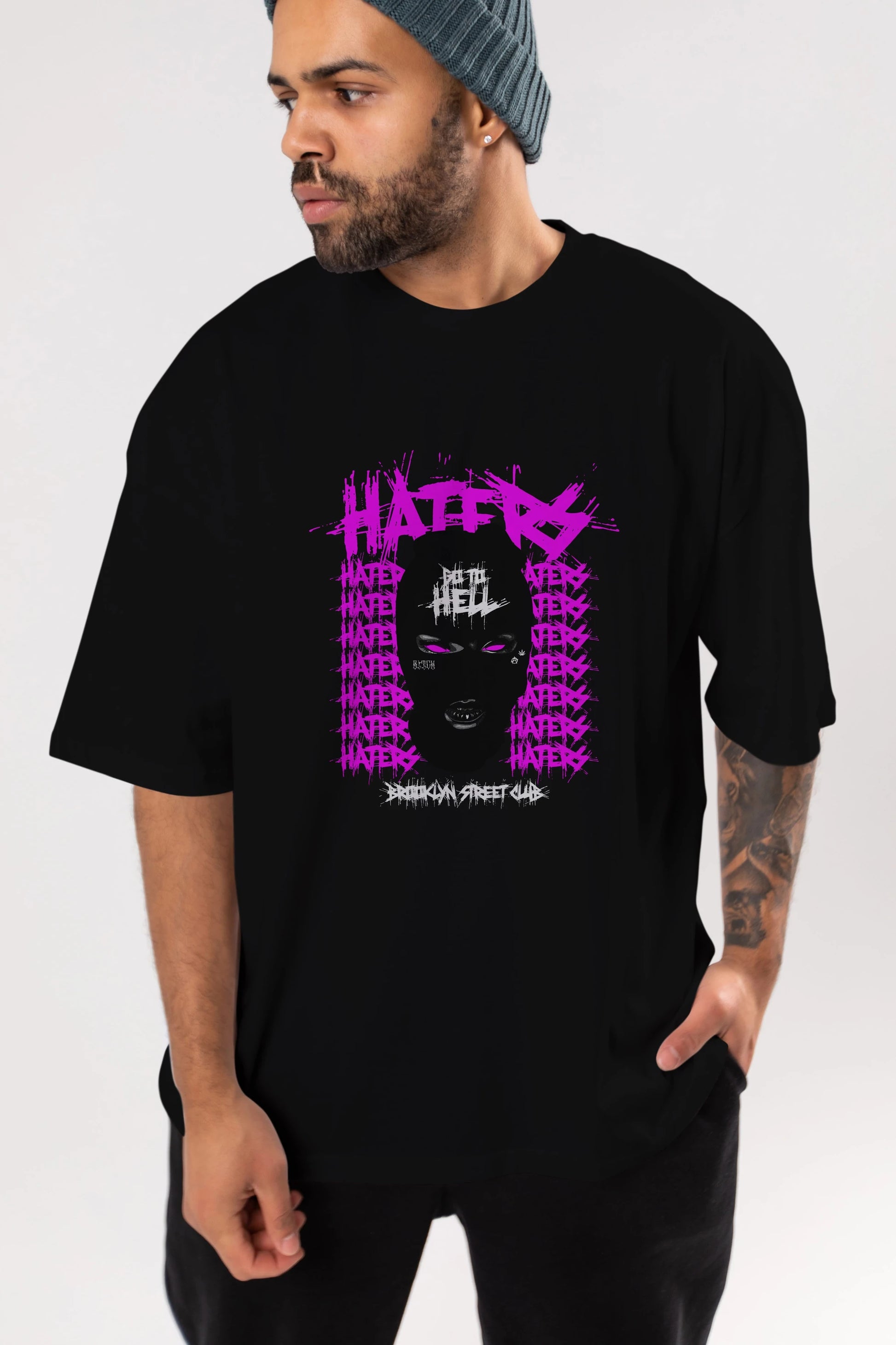 Haters Brooklyn Street Club Ön Baskılı Oversize t-shirt Erkek Kadın Unisex