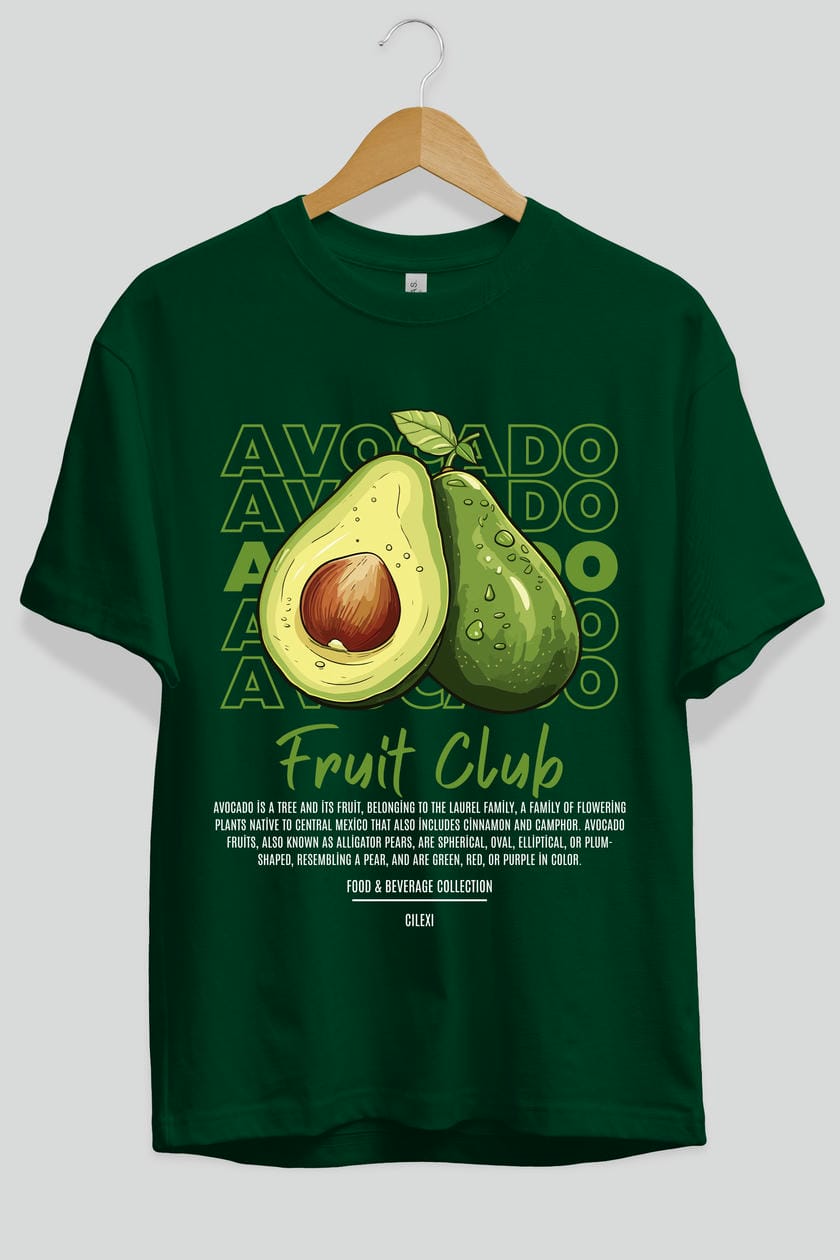 Avocado Ön Baskılı Oversize t-shirt Erkek Kadın Pamuk Bisiklet Yaka tişort