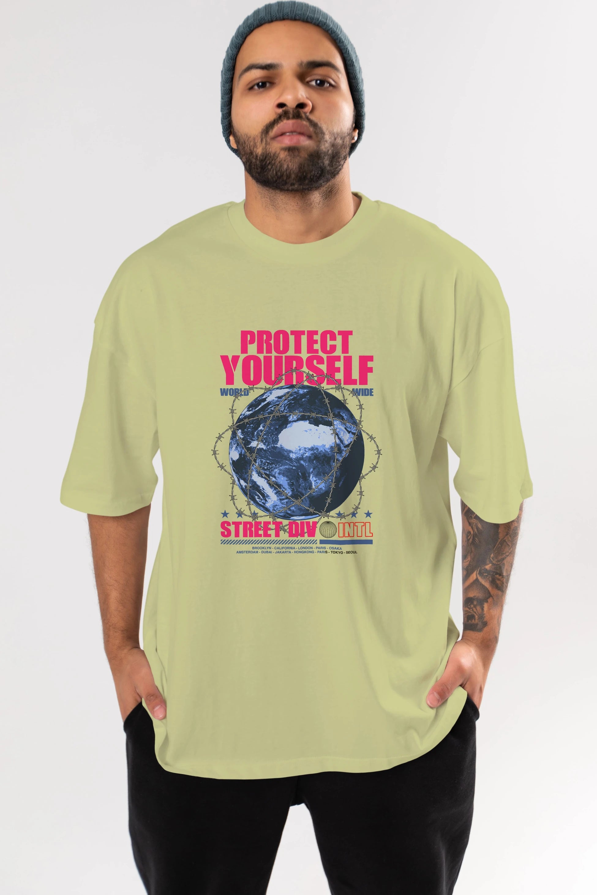 Protect Yourself Ön Baskılı Oversize t-shirt Erkek Kadın Unisex