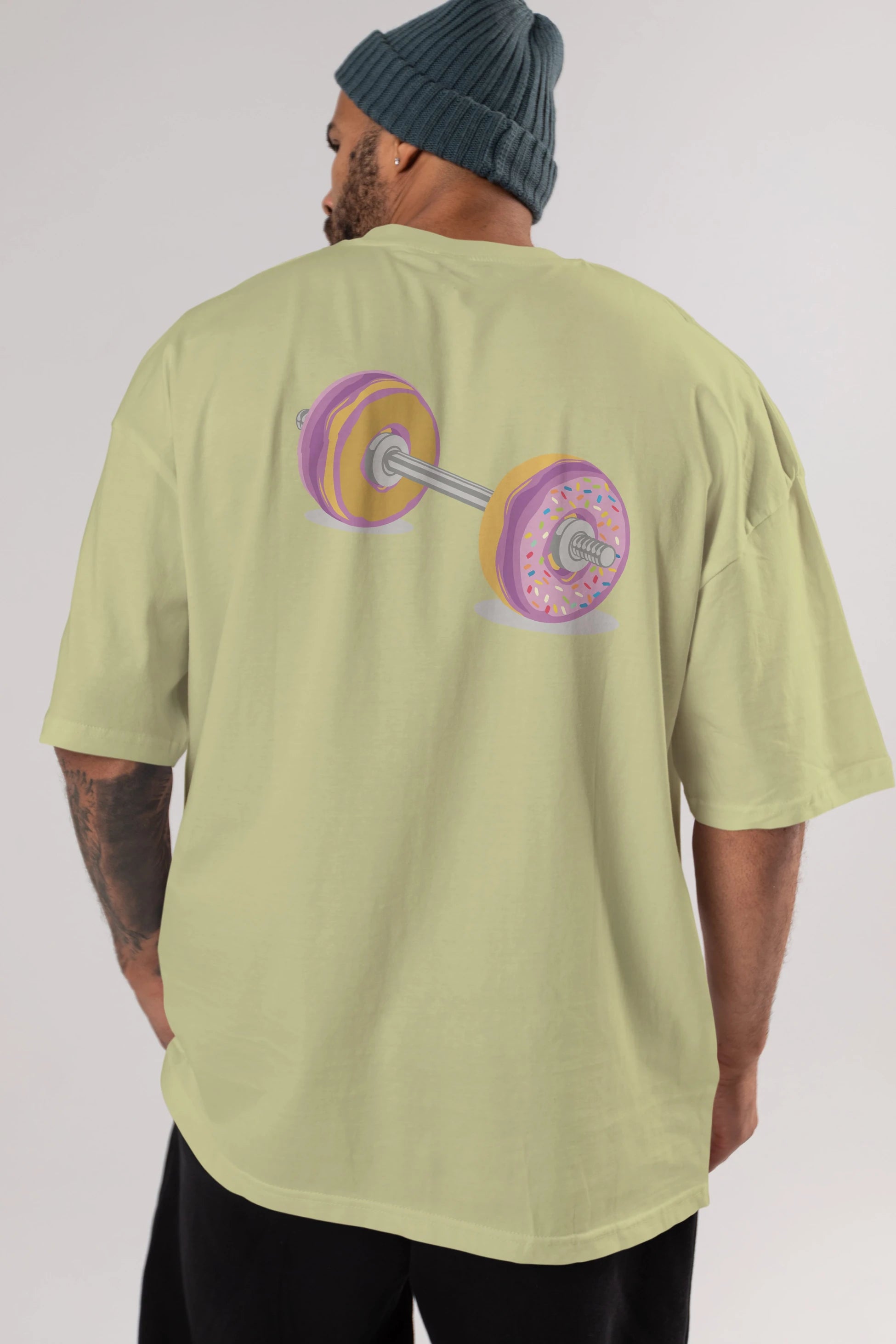 Donut Barbell Arka Baskılı Oversize t-shirt %100 pamuk Erkek Kadın Unisex