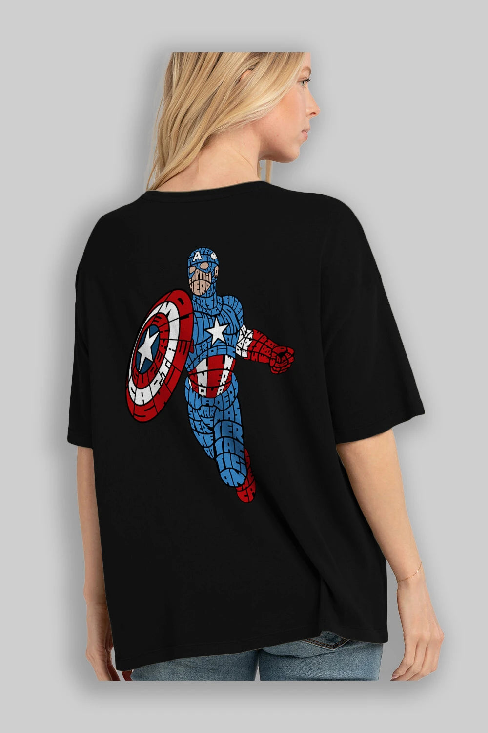 Star and Stripes Hero Arka Baskılı Oversize t-shirt %100 pamuk Erkek Kadın Unisex