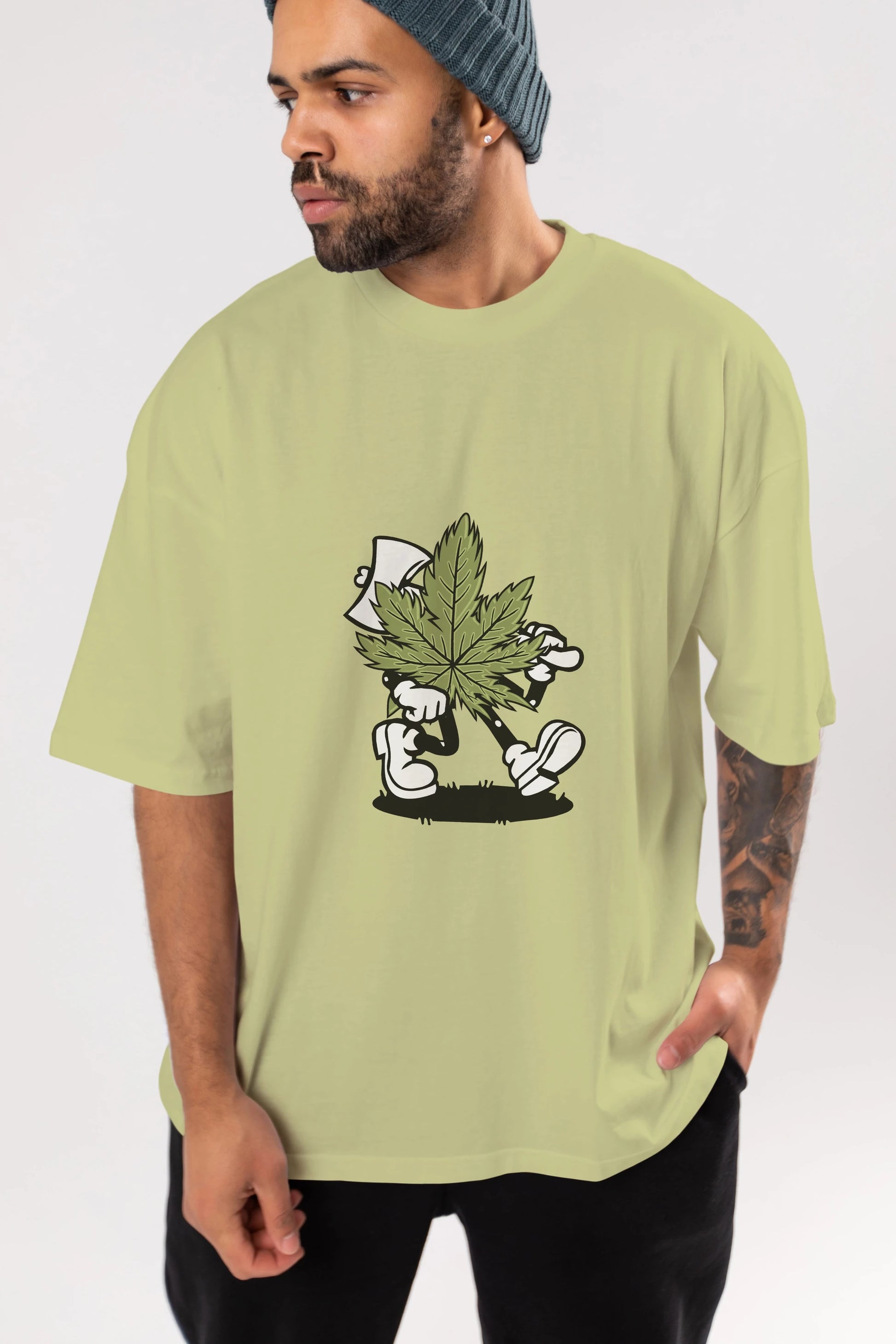 Weed Ön Baskılı Oversize t-shirt Erkek Kadın Unisex %100 Pamuk tişort