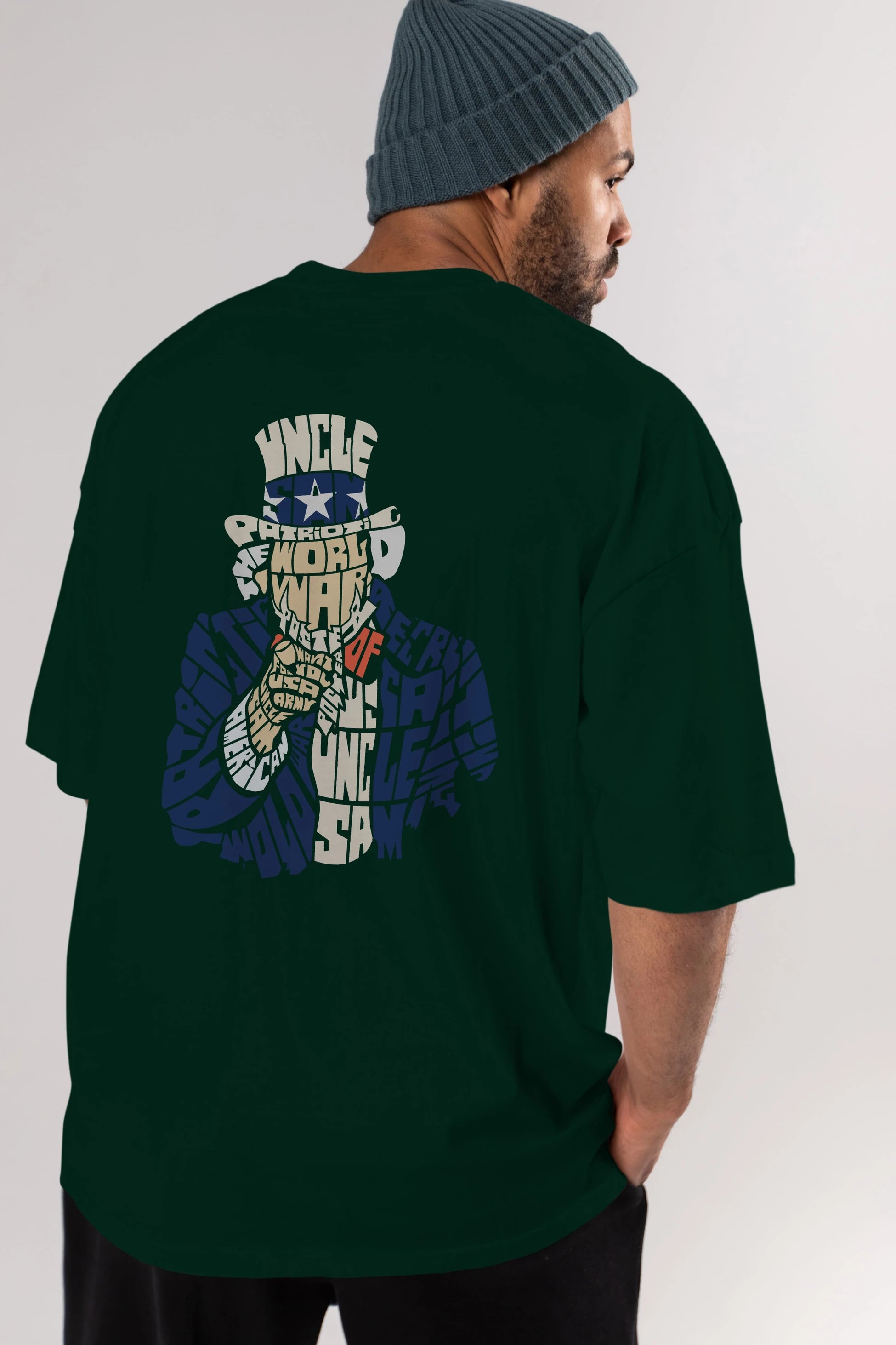 Uncle Sam Arka Baskılı Oversize t-shirt %100 pamuk Erkek Kadın Unisex