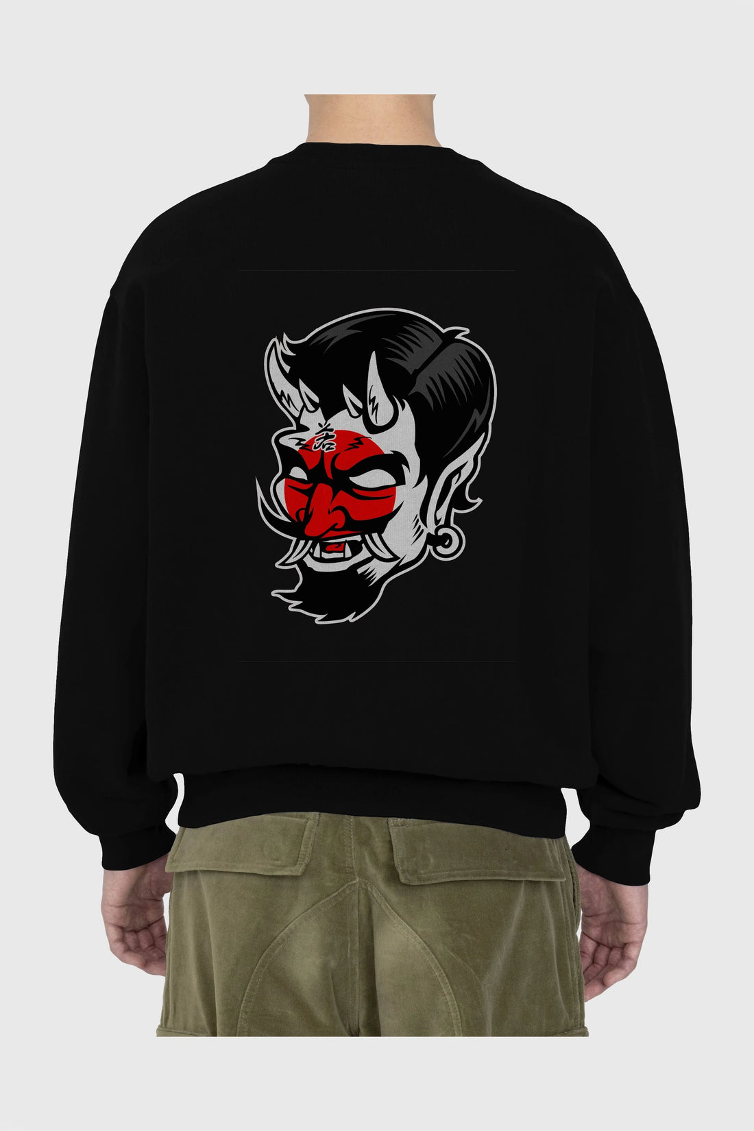 Japanese Devil Arka Baskılı Oversize Sweatshirt Erkek Kadın Unisex