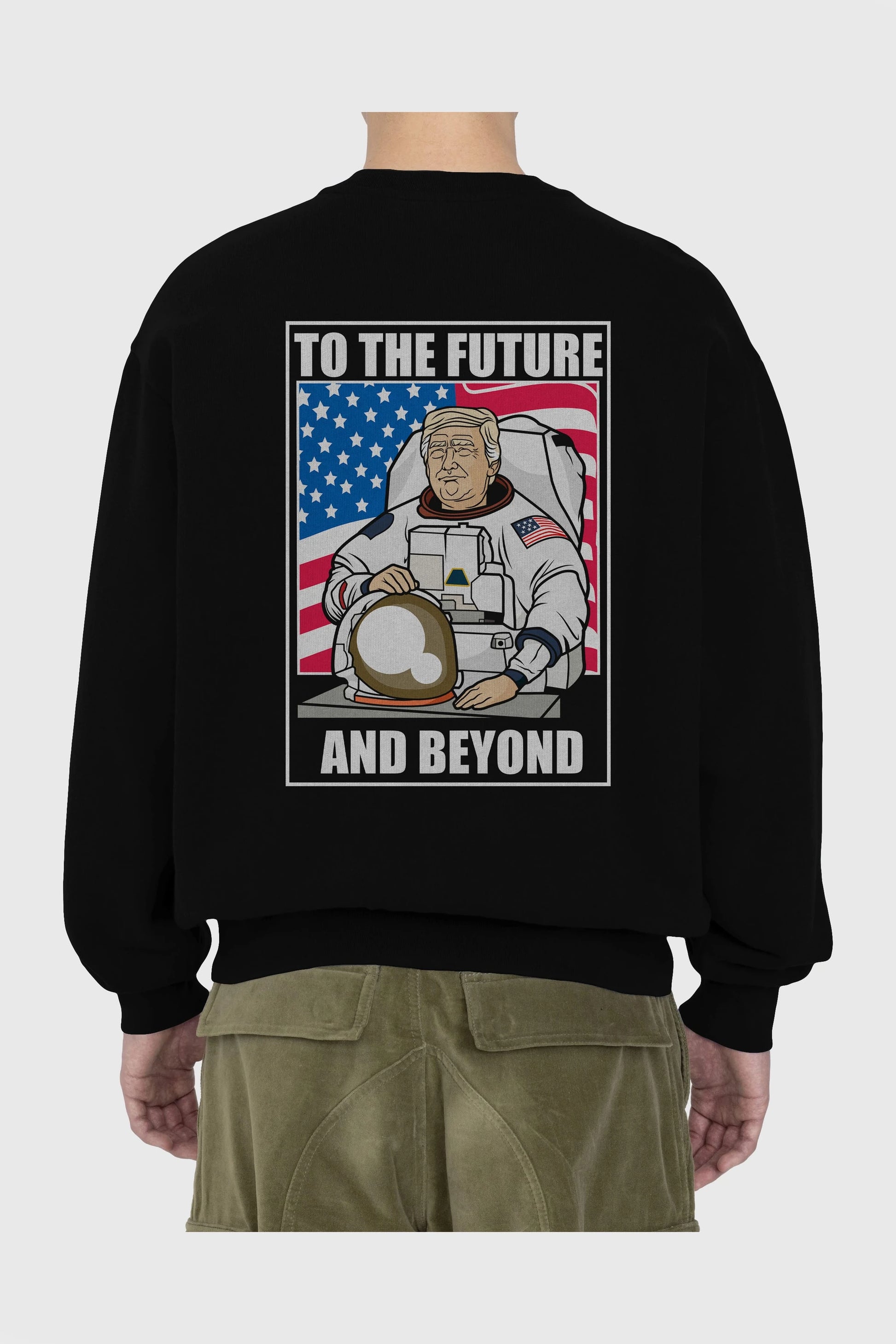 Trumpstronaut Arka Baskılı Oversize Sweatshirt Erkek Kadın Unisex