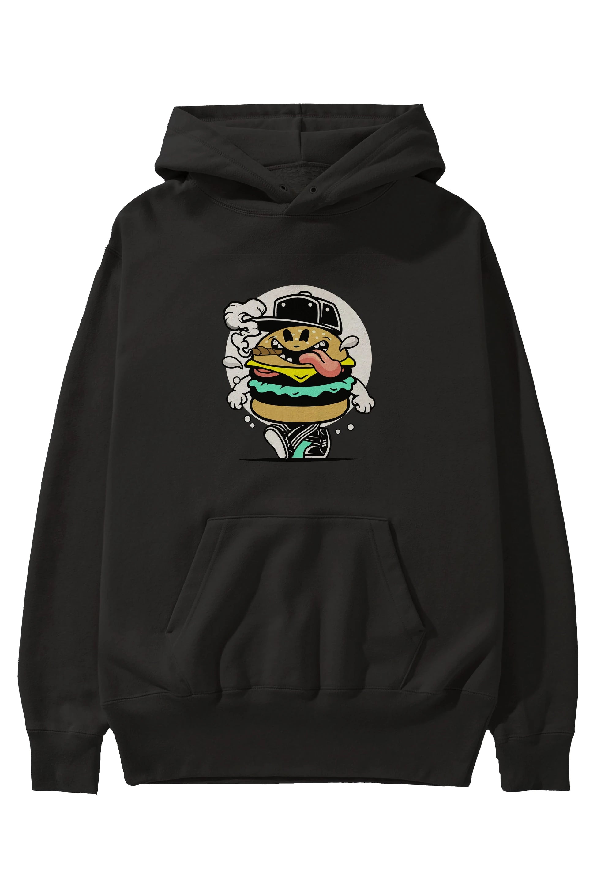 Burger Guy Ön Baskılı Hoodie Oversize Kapüşonlu Sweatshirt Erkek Kadın Unisex