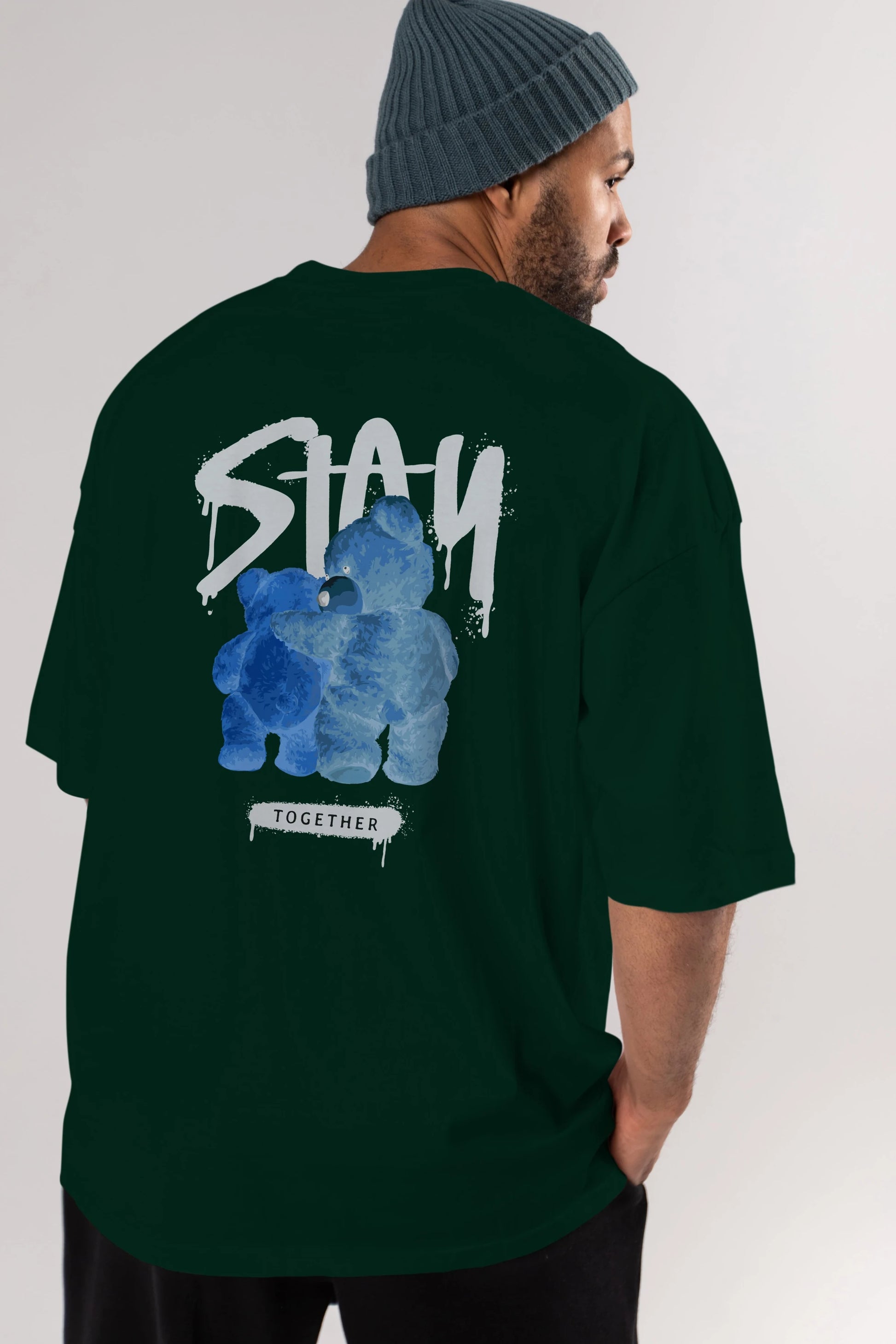 Stay Together Bear Arka Baskılı Oversize t-shirt Erkek Kadın Unisex