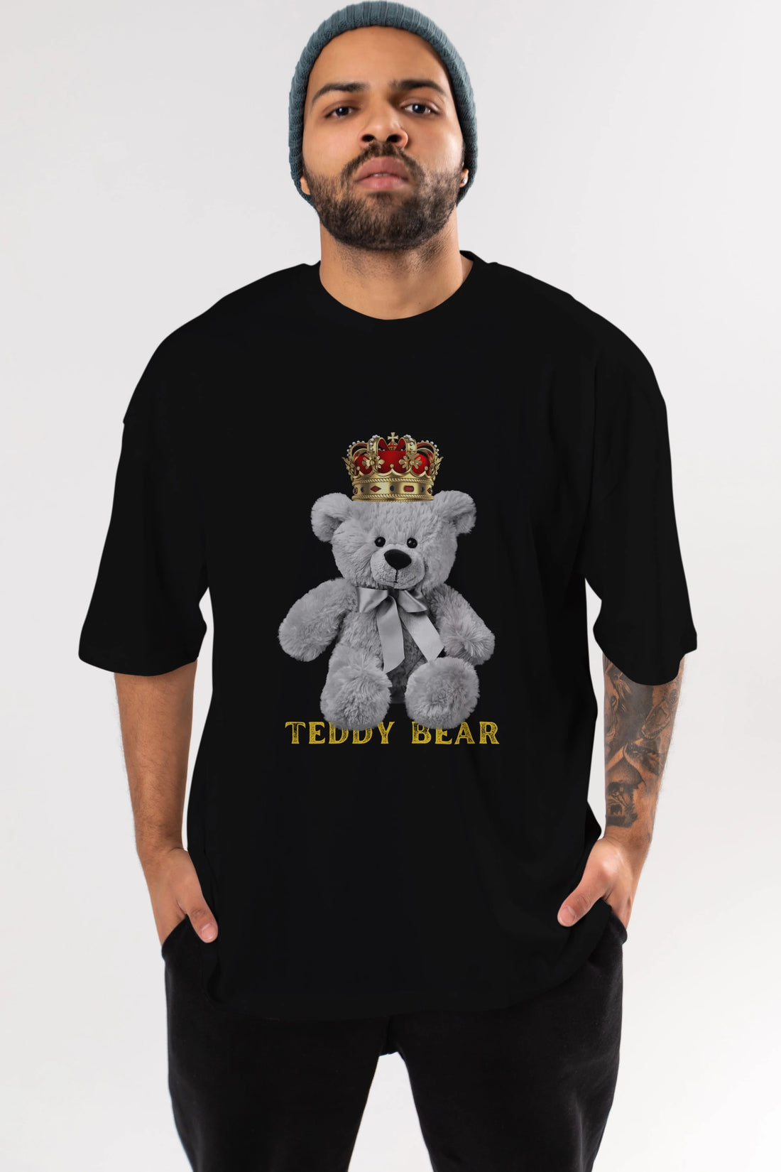 Teddy Bear Ön Baskılı Oversize t-shirt Erkek Kadın Unisex %100 Pamuk