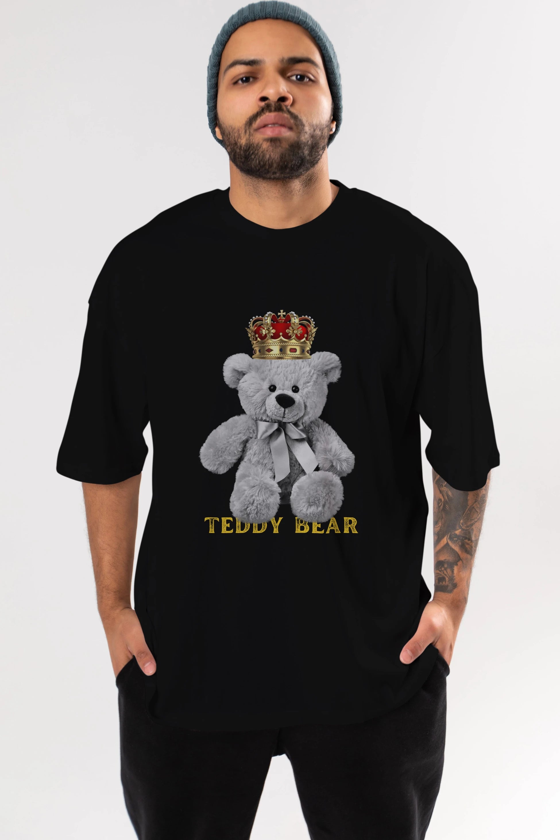Teddy Bear Ön Baskılı Oversize t-shirt Erkek Kadın Unisex %100 Pamuk
