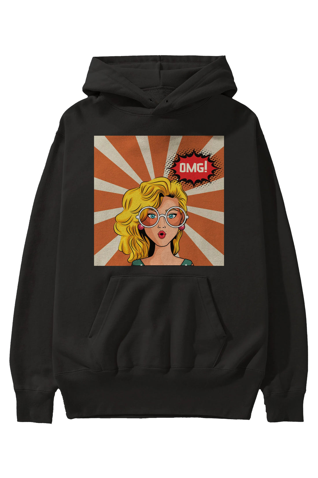 OMG Yazılı Retro Ön Baskılı Oversize Hoodie Kapüşonlu Sweatshirt Erkek Kadın Unisex
