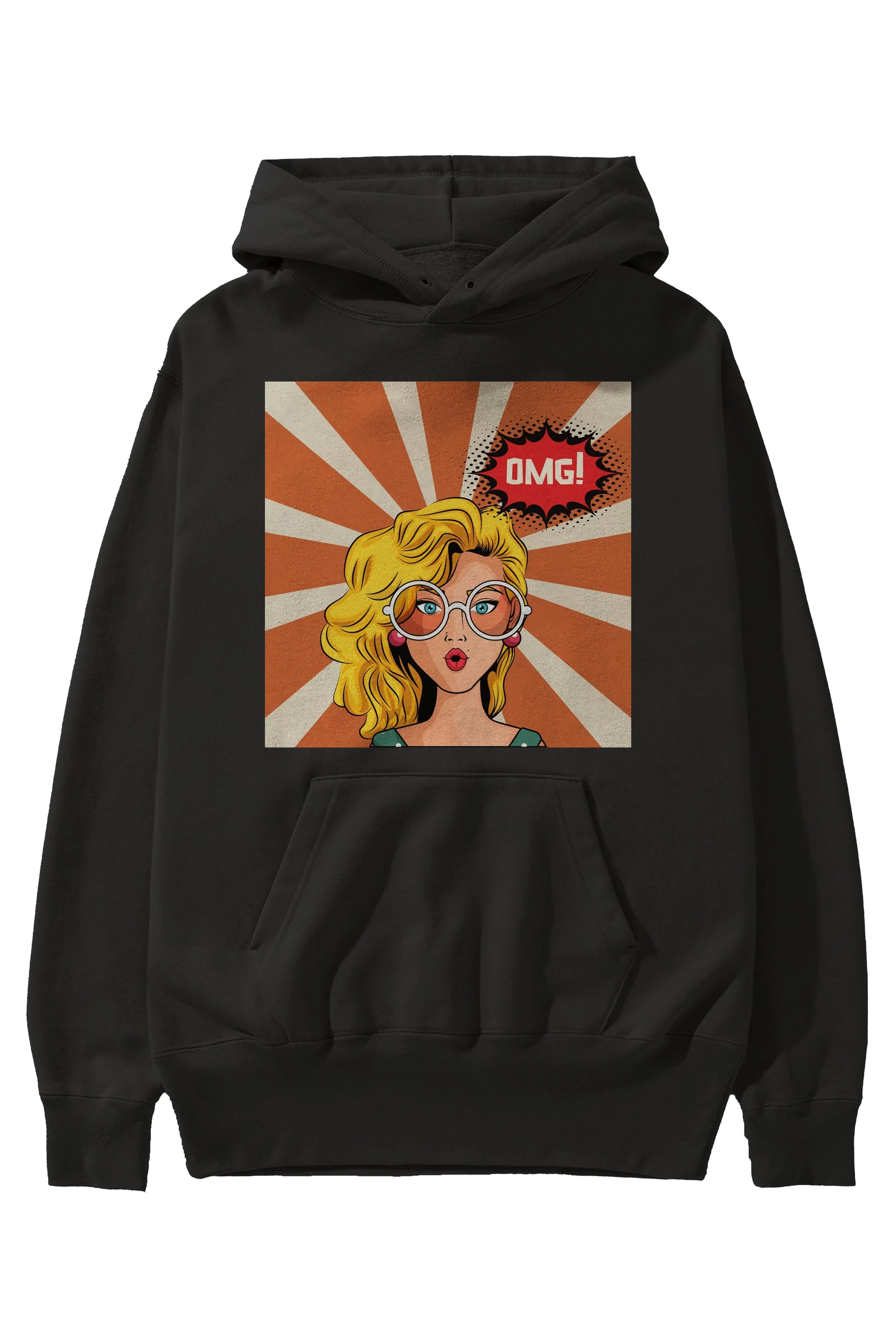 OMG Yazılı Retro Ön Baskılı Oversize Hoodie Kapüşonlu Sweatshirt Erkek Kadın Unisex