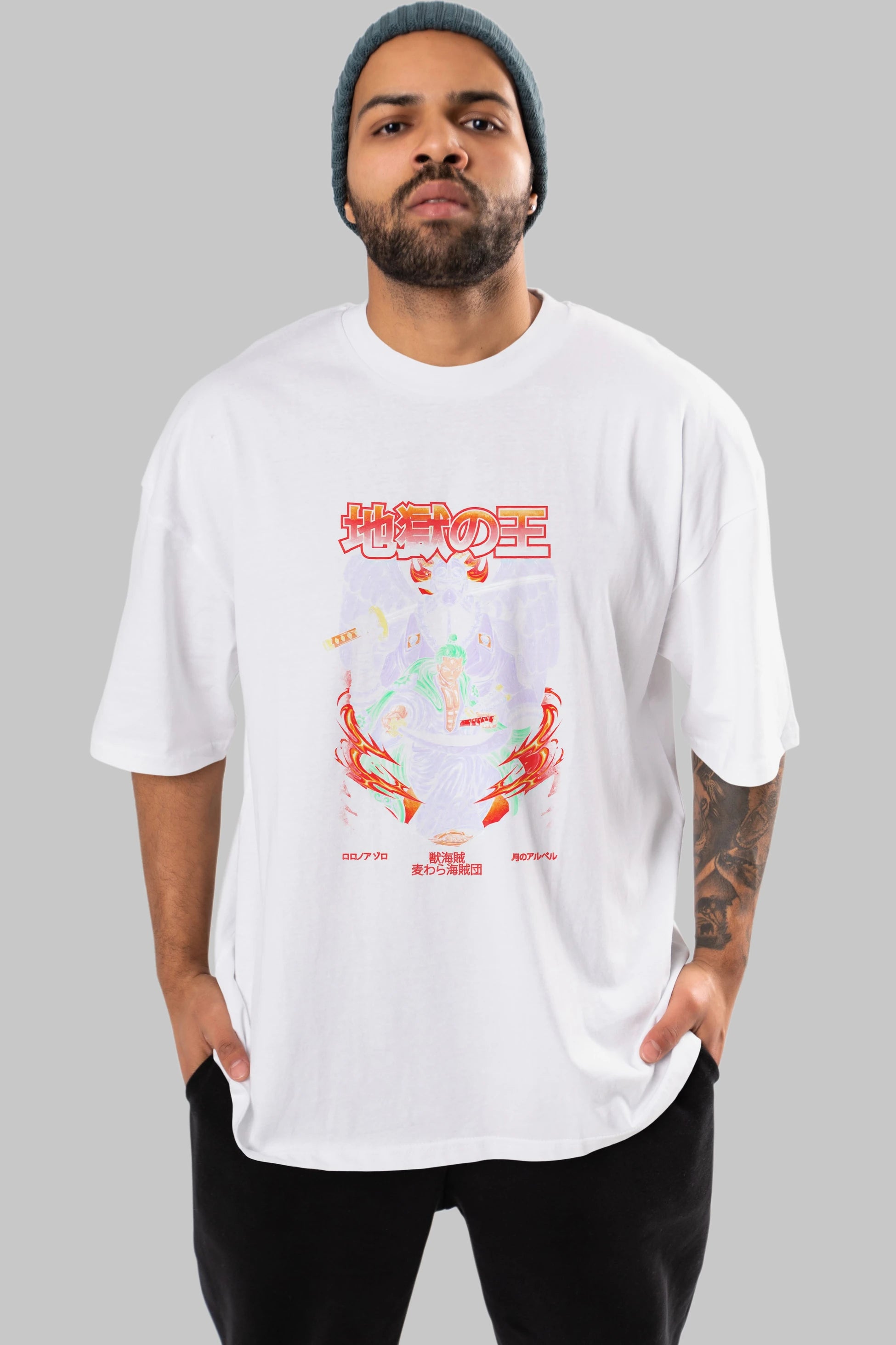 Roronoa Zoro 4 Anime Ön Baskılı Oversize t-shirt %100 pamuk Erkek Kadın Unisex