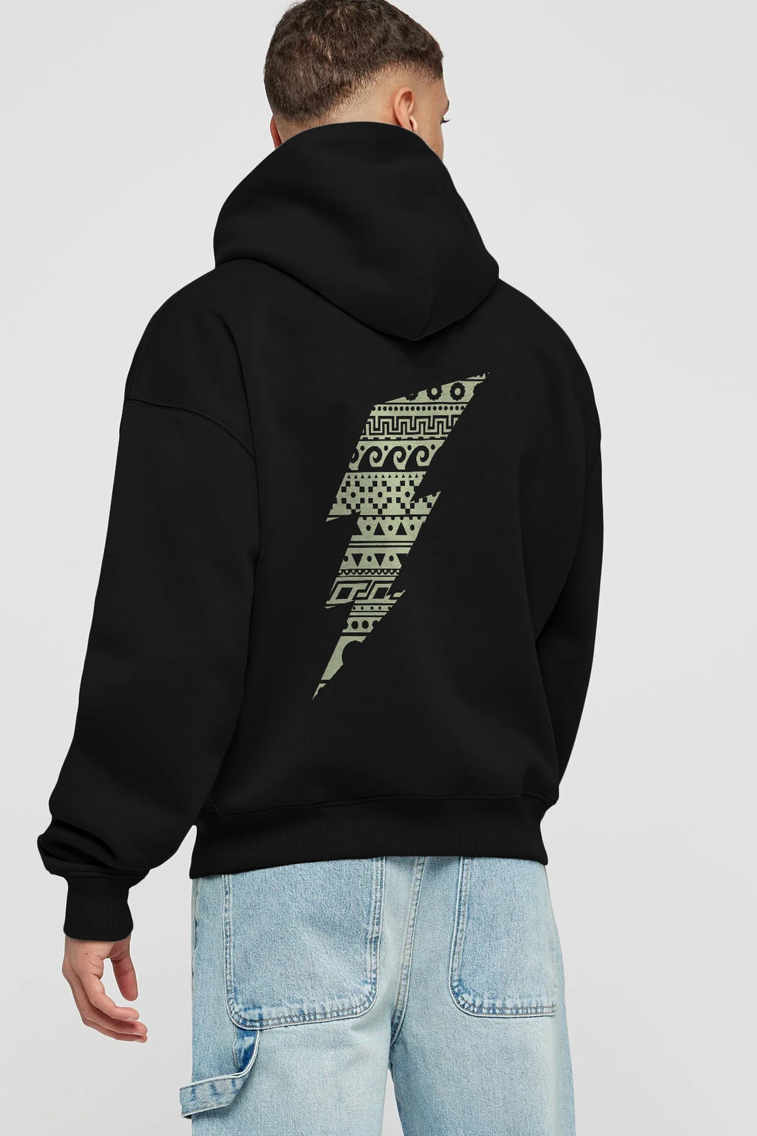 Thunderbolt Arka Baskılı Hoodie Oversize Kapüşonlu Sweatshirt Erkek Kadın Unisex