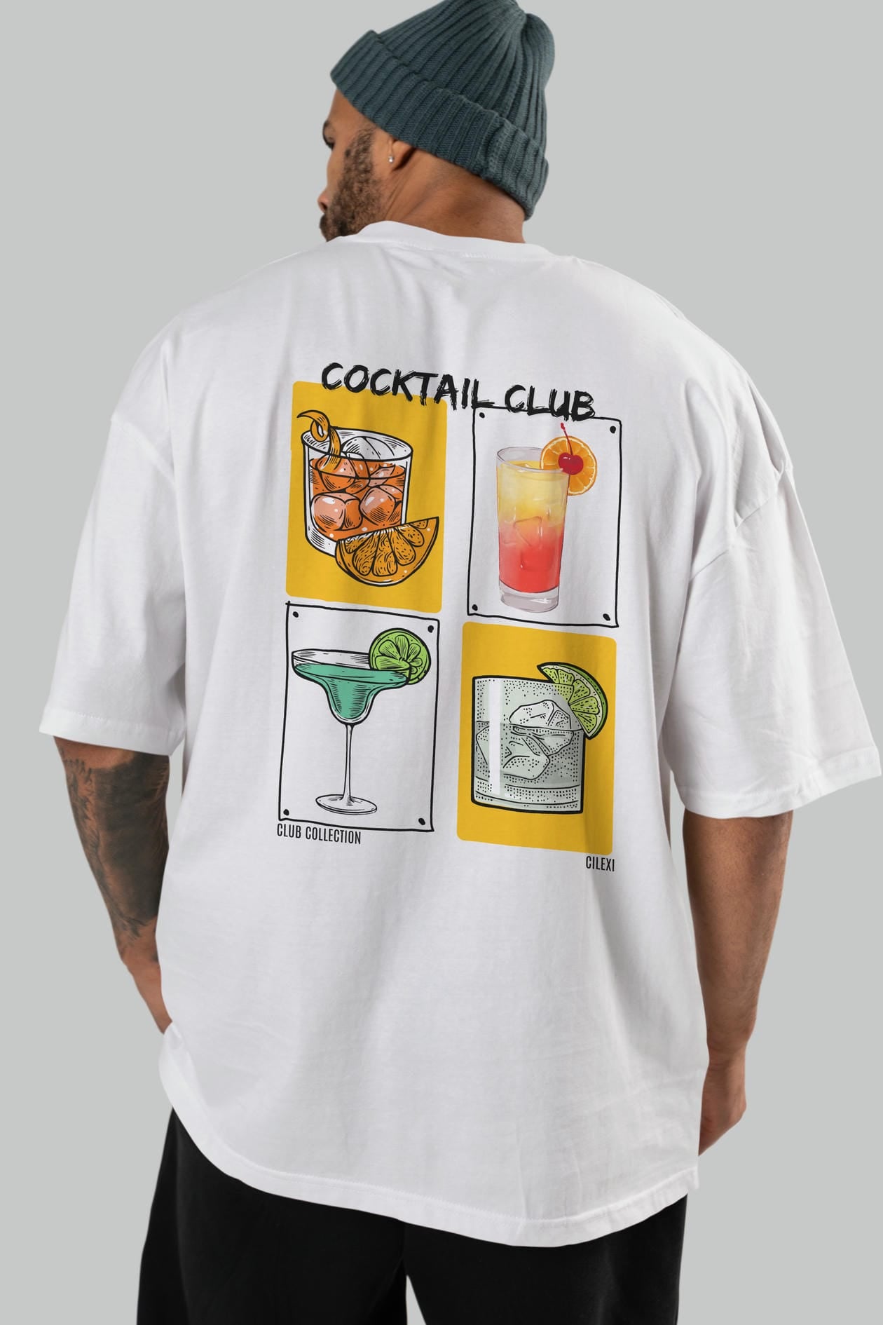Cocktail Club Arka Baskılı Oversize t-shirt Erkek Kadın %100 Pamuk Bisiklet Yaka tişort